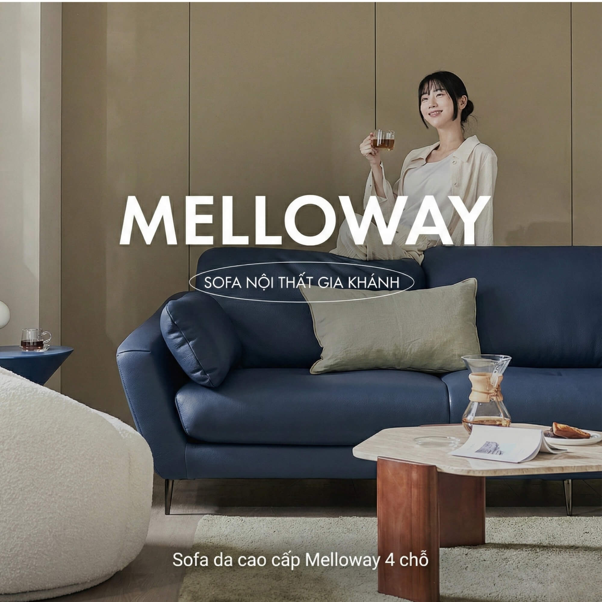Sofa MELLOWAY - Sofa Băng Bọc Da Sang Trọng Cho Phòng Khách Hiện Đại