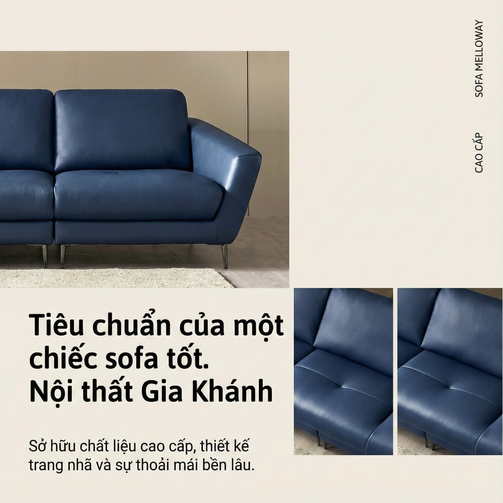 Sofa MELLOWAY - Sofa Băng Bọc Da Sang Trọng Cho Phòng Khách Hiện Đại