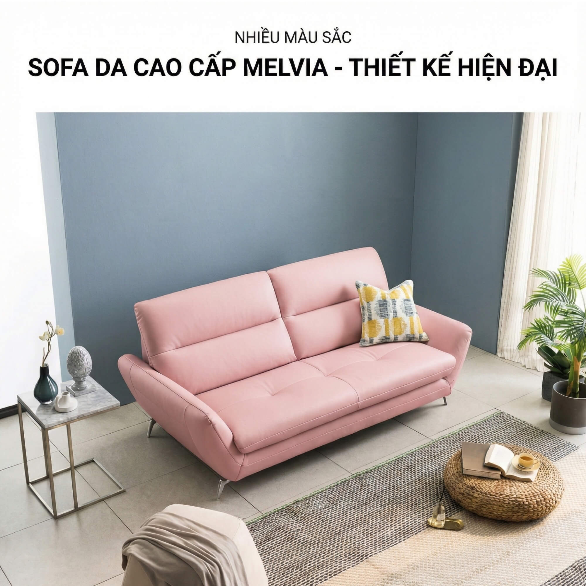 Sofa MELVIA - Sofa Thuyền 2 Chỗ Bọc Da Phong Cách Bắc Âu