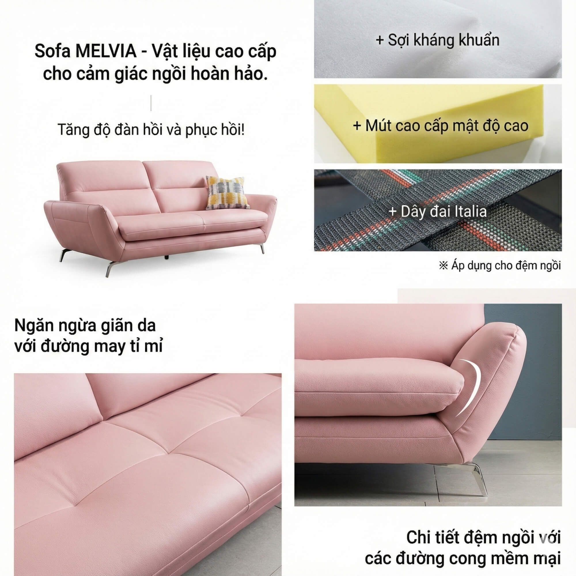 Sofa MELVIA - Sofa Thuyền 2 Chỗ Bọc Da Phong Cách Bắc Âu