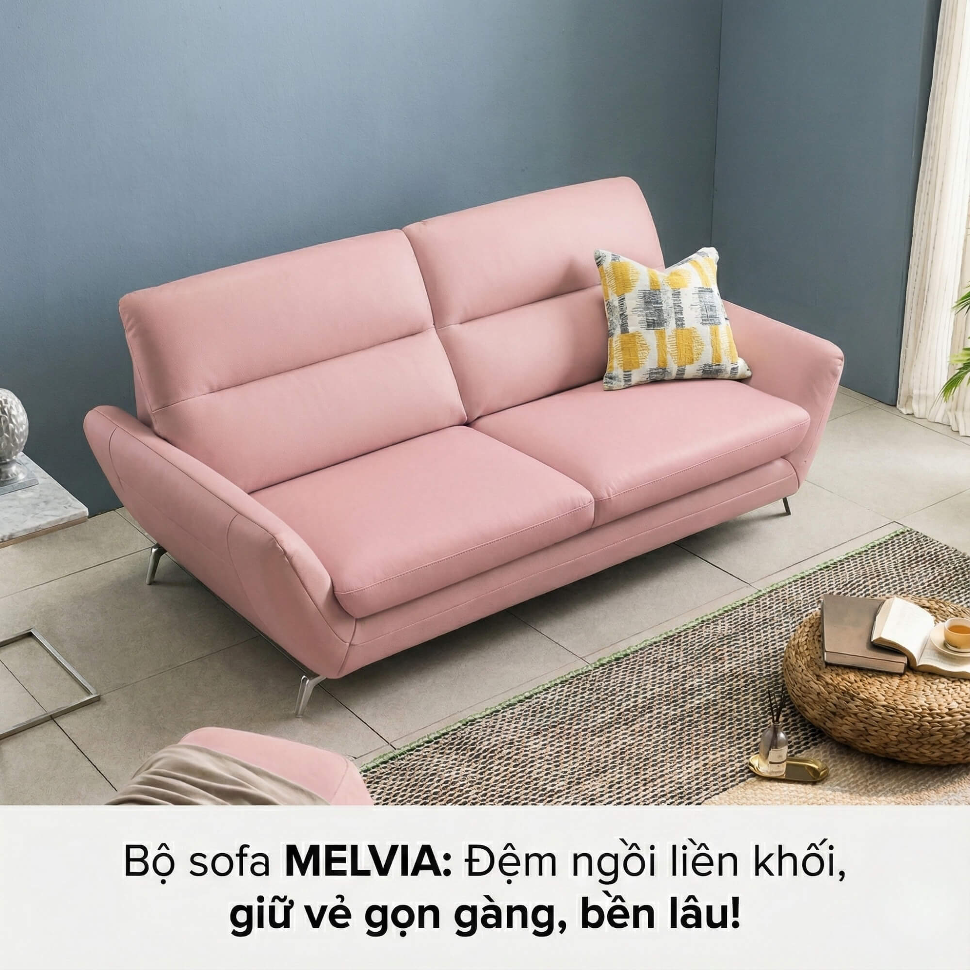 Sofa MELVIA - Sofa Thuyền 2 Chỗ Bọc Da Phong Cách Bắc Âu