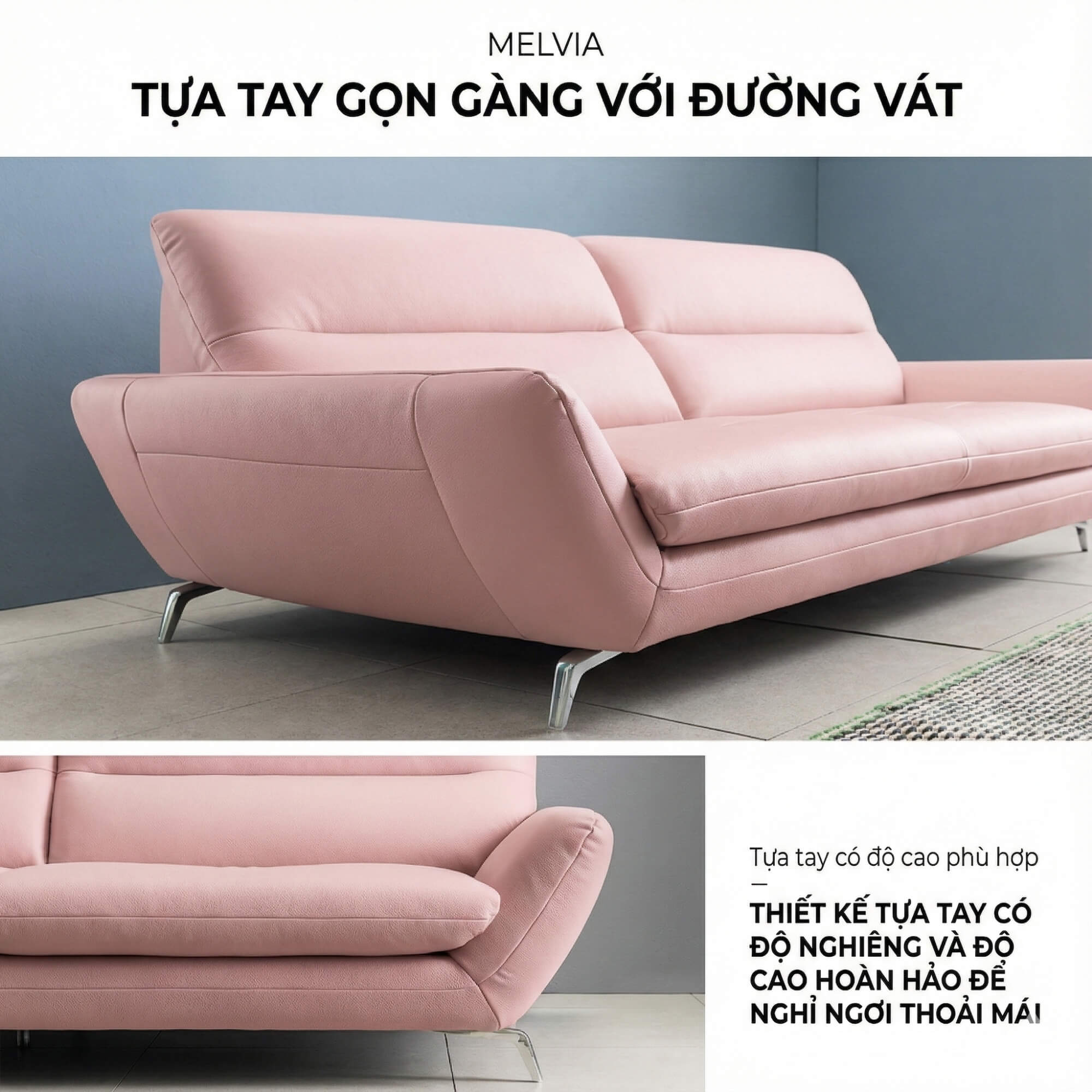 Sofa MELVIA - Sofa Thuyền 2 Chỗ Bọc Da Phong Cách Bắc Âu