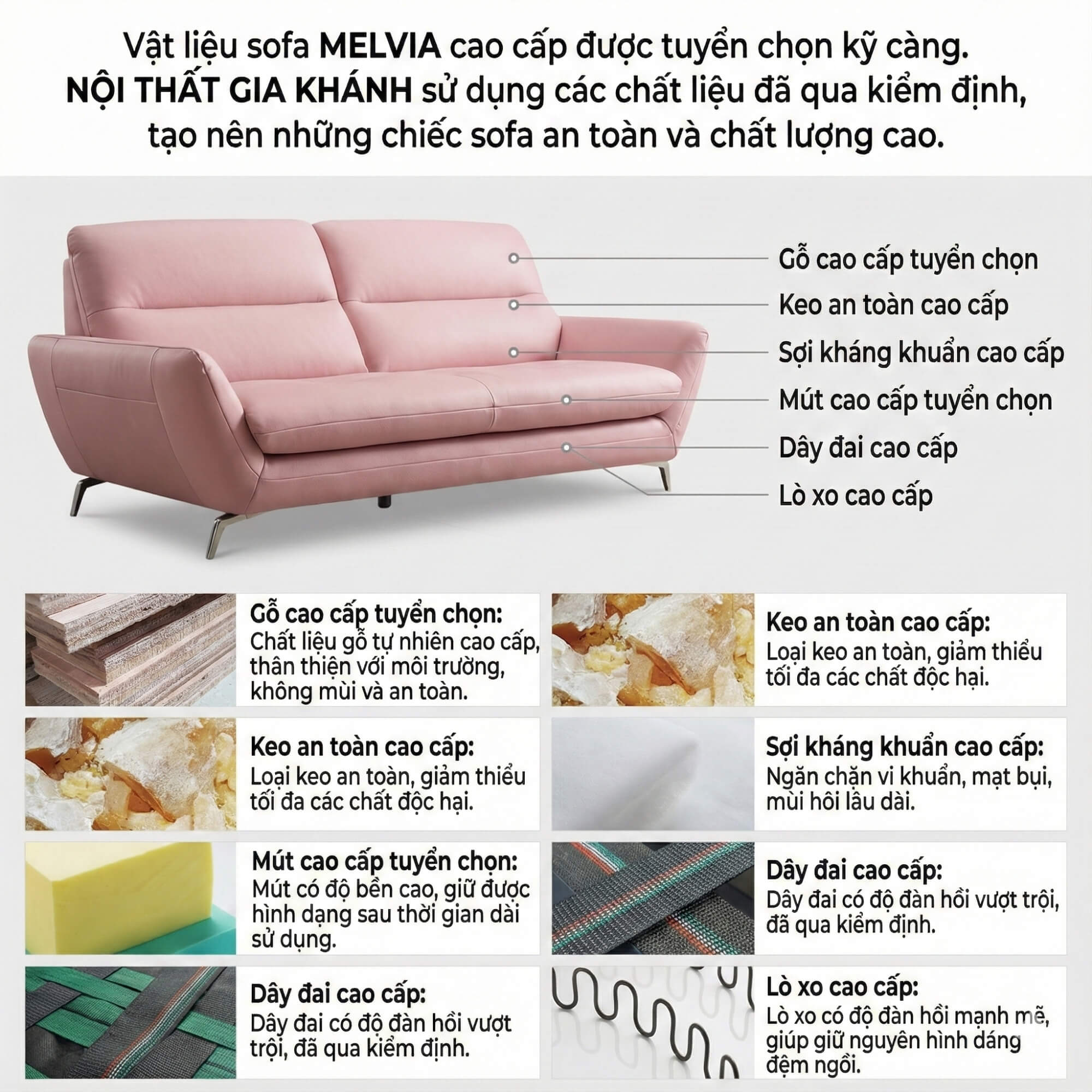 Sofa MELVIA - Sofa Thuyền 2 Chỗ Bọc Da Phong Cách Bắc Âu