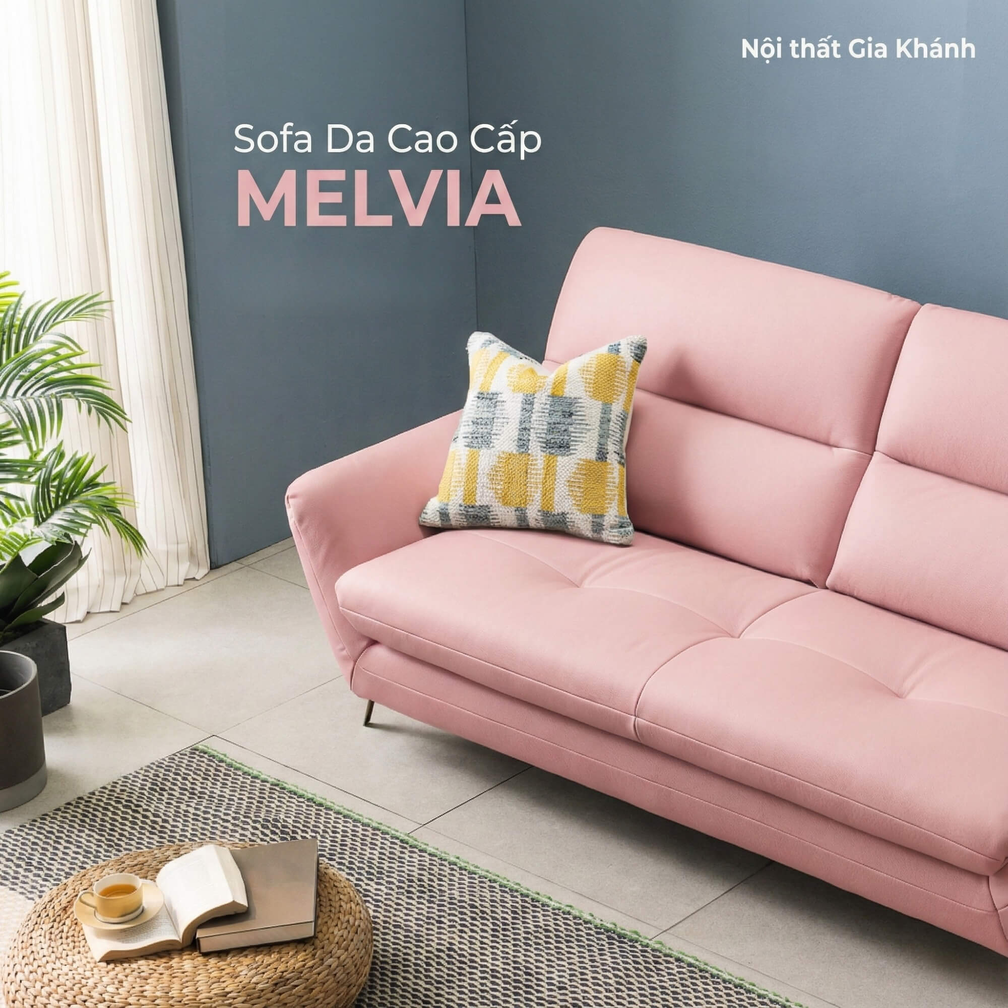 Sofa MELVIA - Sofa Thuyền 2 Chỗ Bọc Da Phong Cách Bắc Âu