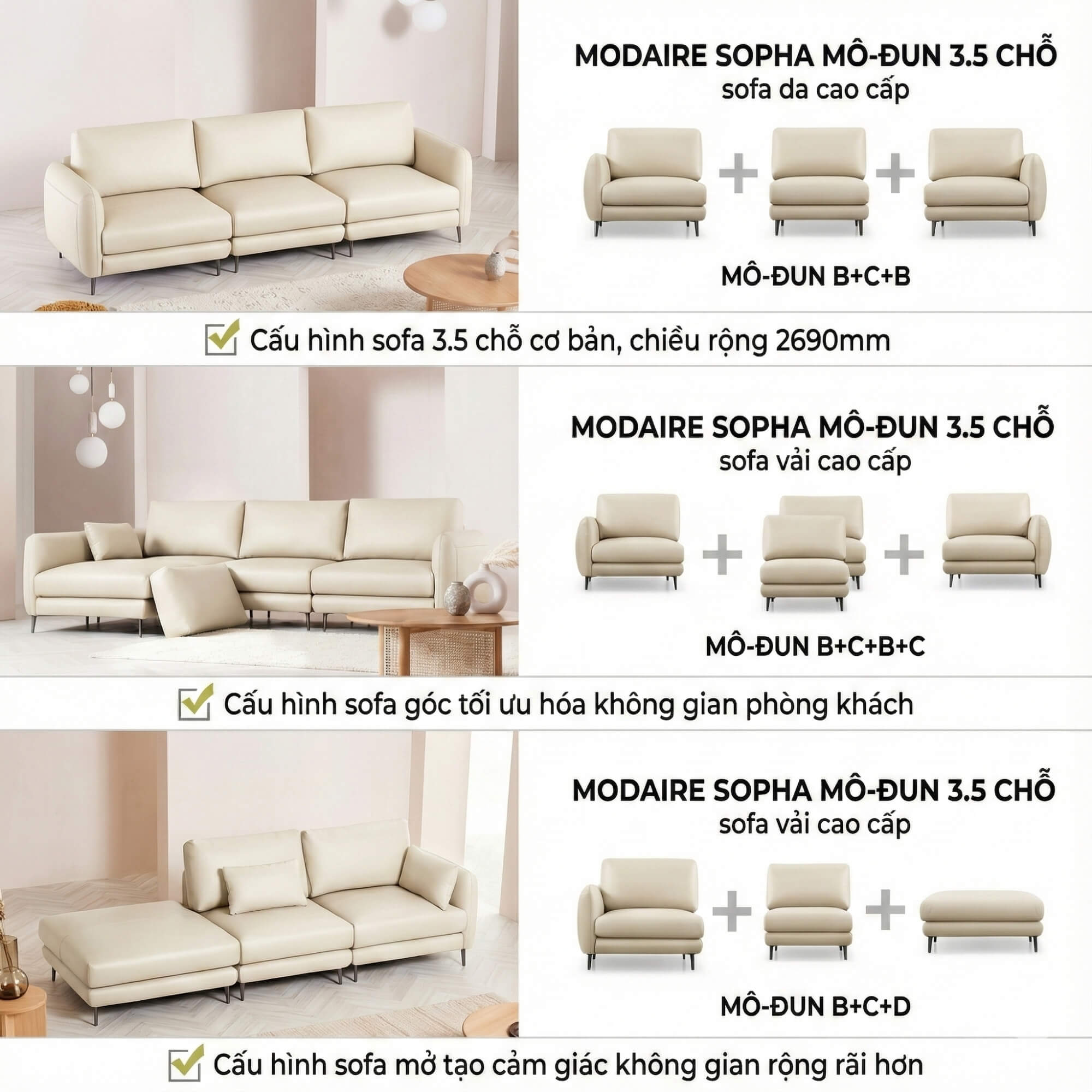 Sofa MODAIRE - Sofa Da Cao Cấp Dạng Mô-đun Linh Hoạt Hiện Đại