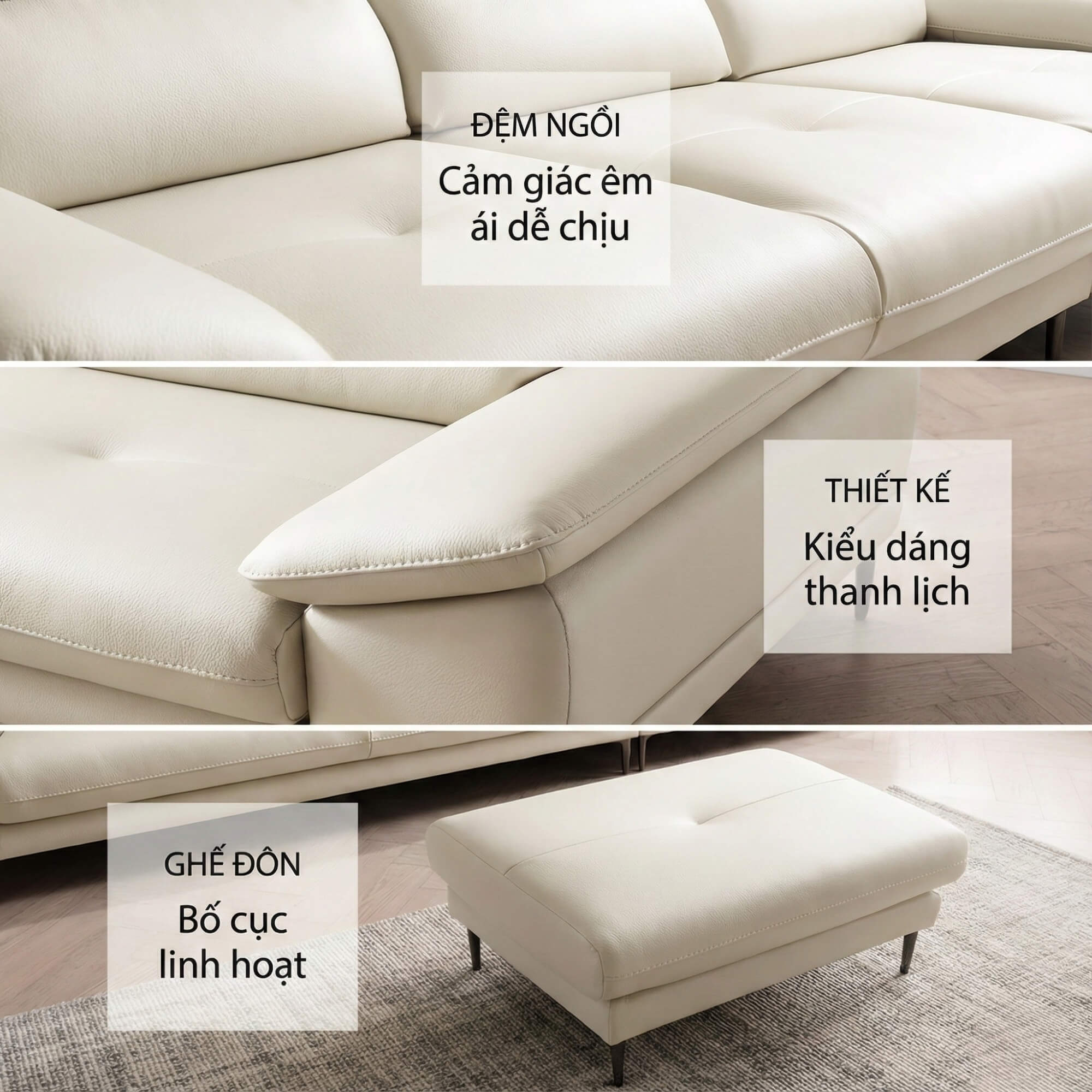 Sofa MODESTO – Sofa Da Dáng Băng Cao Cấp 4 Chỗ Tạy Vịn DayBed