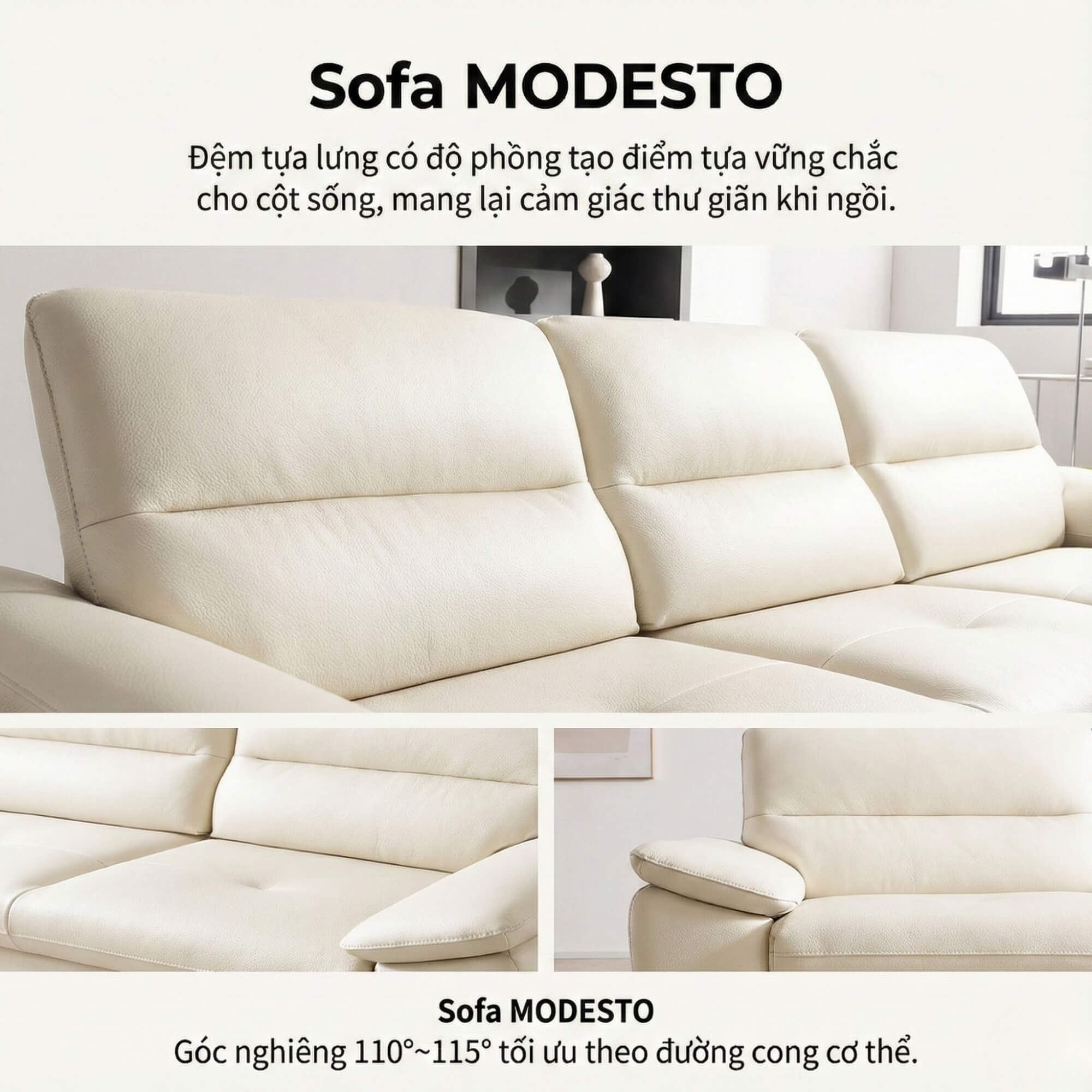 Sofa MODESTO – Sofa Da Dáng Băng Cao Cấp 4 Chỗ Tạy Vịn DayBed