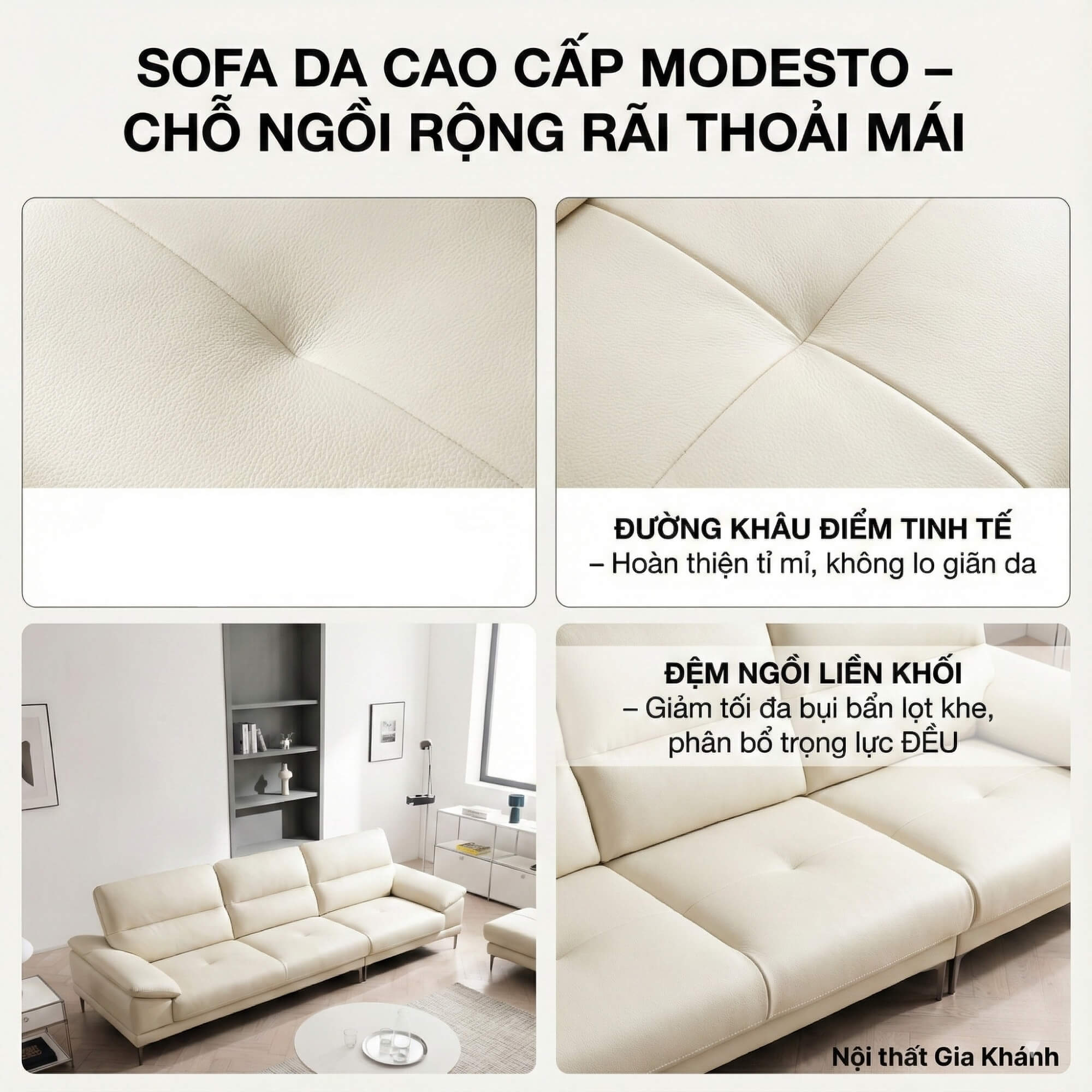 Sofa MODESTO – Sofa Da Dáng Băng Cao Cấp 4 Chỗ Tạy Vịn DayBed