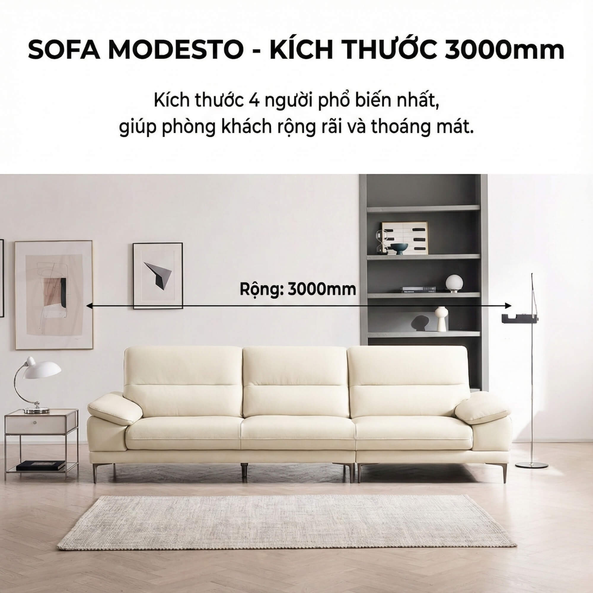 Sofa MODESTO – Sofa Da Dáng Băng Cao Cấp 4 Chỗ Tạy Vịn DayBed