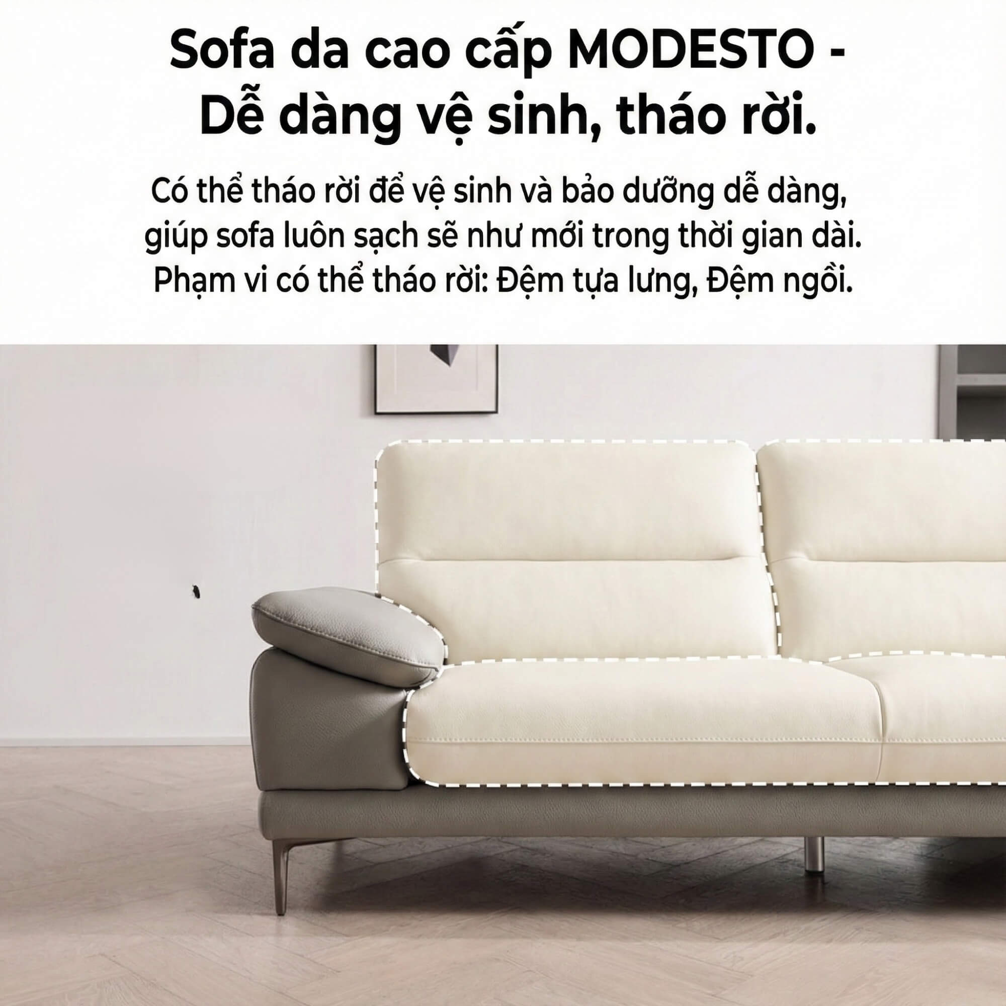 Sofa MODESTO – Sofa Da Dáng Băng Cao Cấp 4 Chỗ Tạy Vịn DayBed