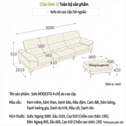 Sofa MODESTO – Sofa Da Dáng Băng Cao Cấp 4 Chỗ Tạy Vịn DayBed