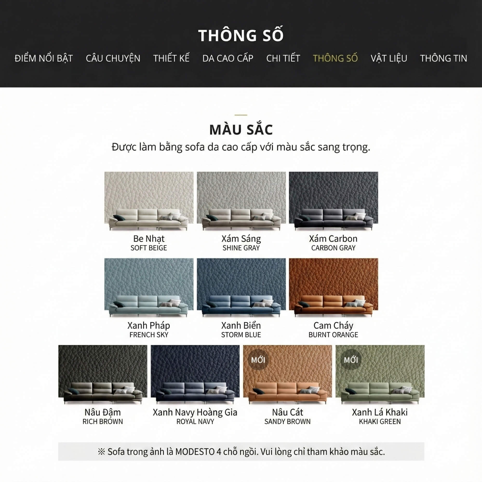 Sofa MODESTO – Sofa Da Dáng Băng Cao Cấp 4 Chỗ Tạy Vịn DayBed