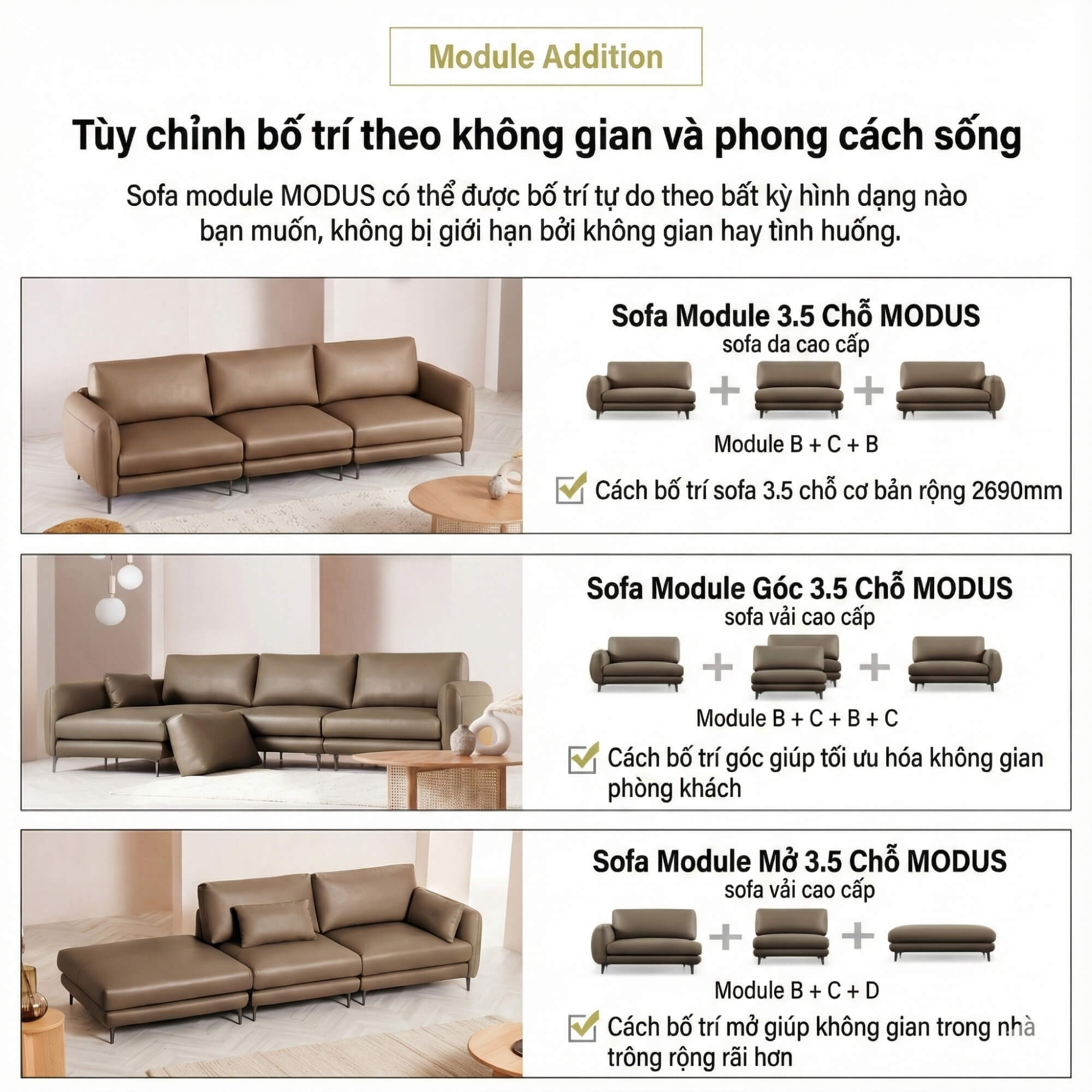 Sofa MODUS - Sofa Da Góc Chữ L Thiết Kế Module Thông Minh Và Linh Hoạt