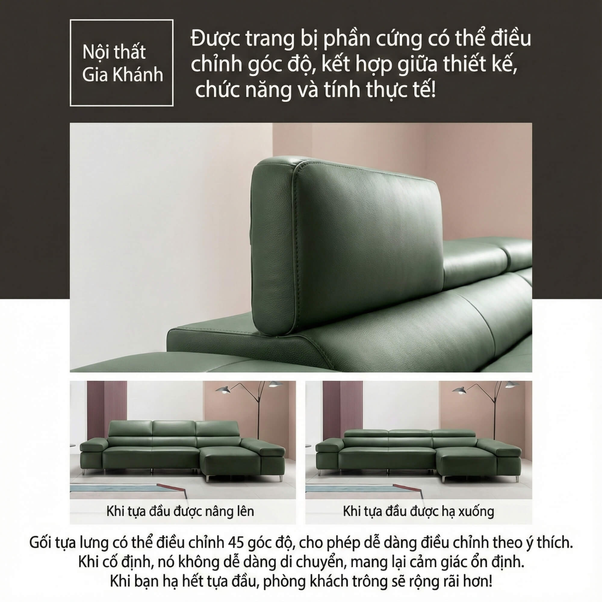 Sofa MORGAN - Sofa Da Lệch Góc Có Tựa Đầu Thông Minh Tuỳ Chỉnh
