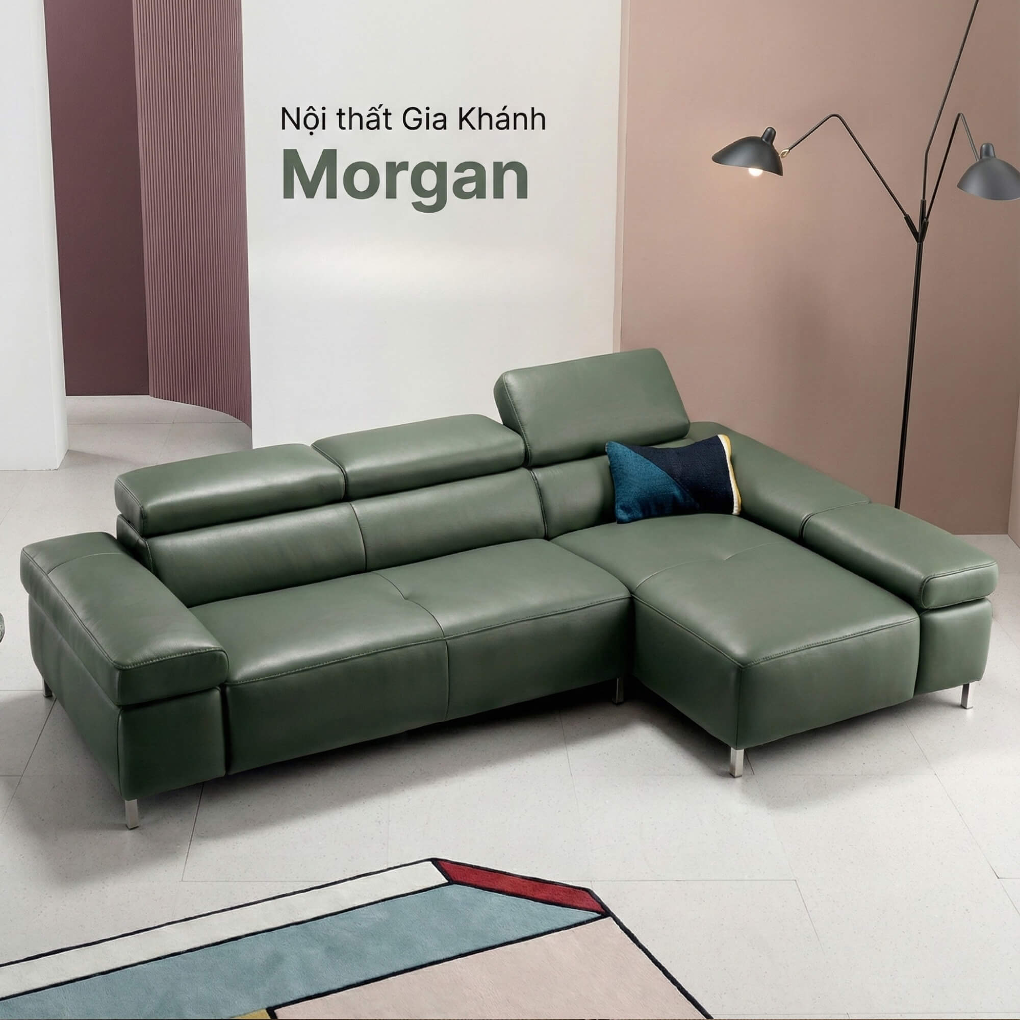 Sofa MORGAN - Sofa Da Lệch Góc Có Tựa Đầu Thông Minh Tuỳ Chỉnh