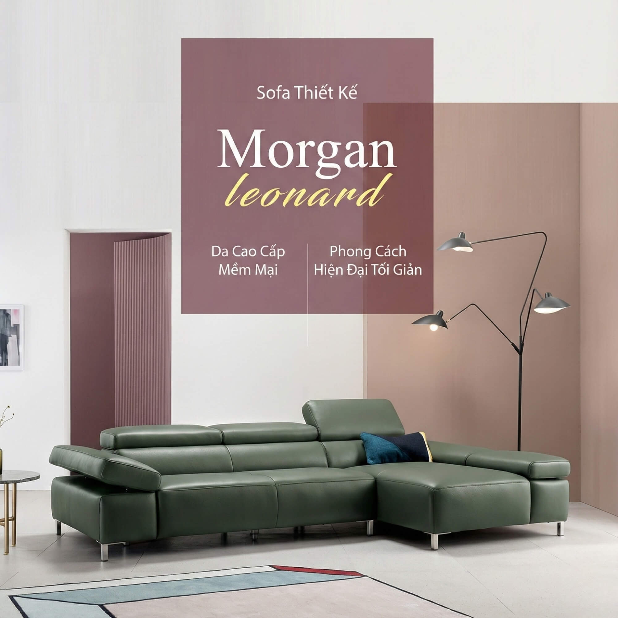 Sofa MORGAN - Sofa Da Lệch Góc Có Tựa Đầu Thông Minh Tuỳ Chỉnh
