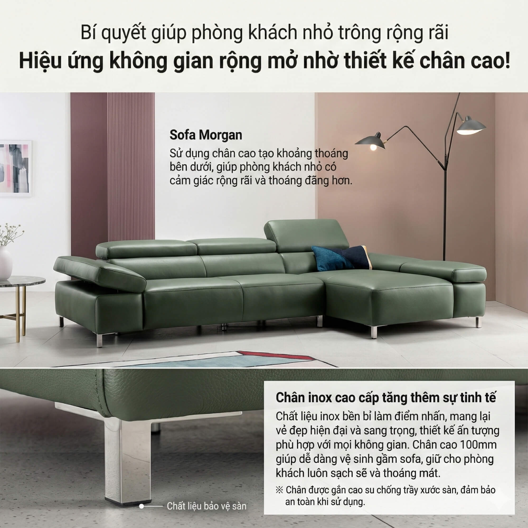 Sofa MORGAN - Sofa Da Lệch Góc Có Tựa Đầu Thông Minh Tuỳ Chỉnh