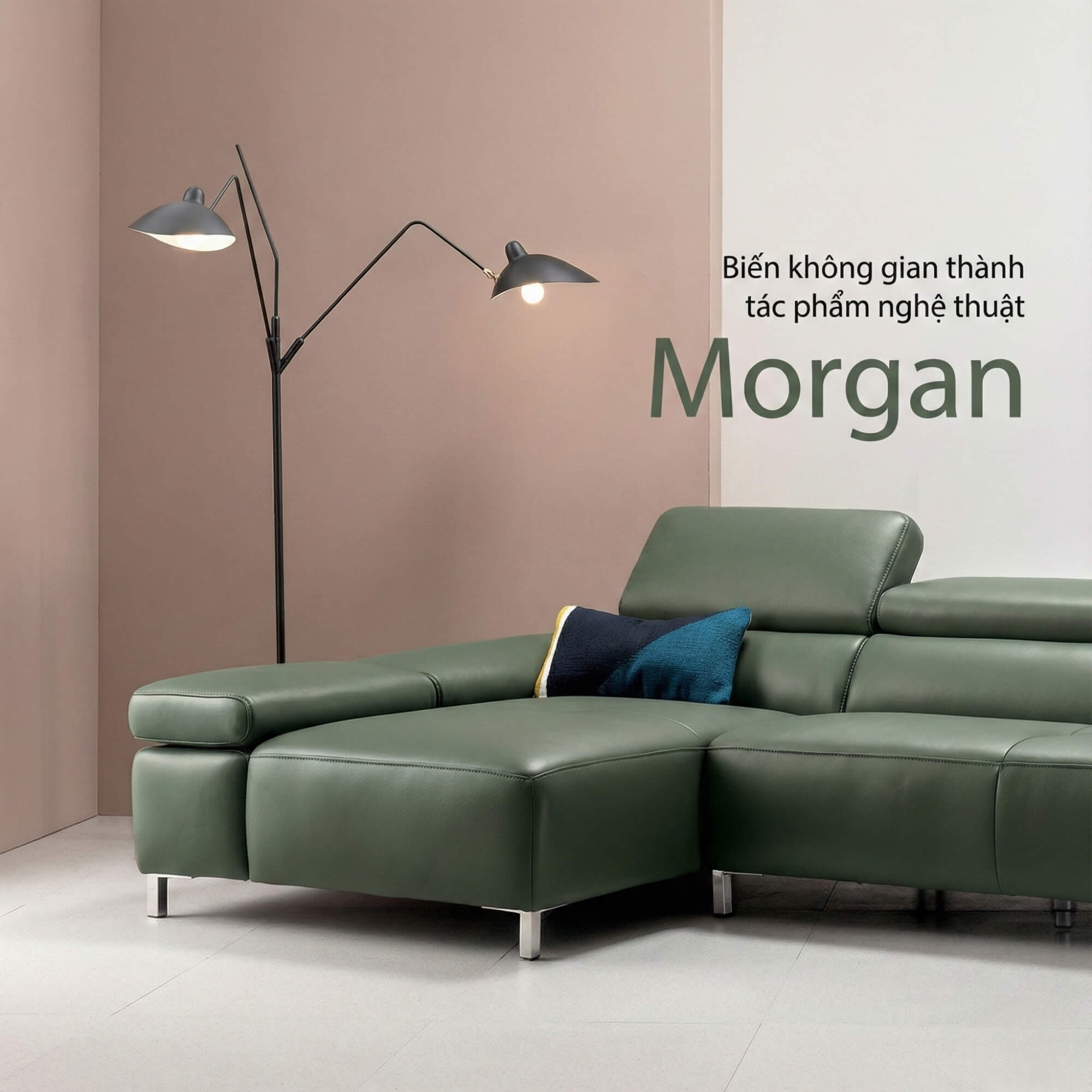 Sofa MORGAN - Sofa Da Lệch Góc Có Tựa Đầu Thông Minh Tuỳ Chỉnh