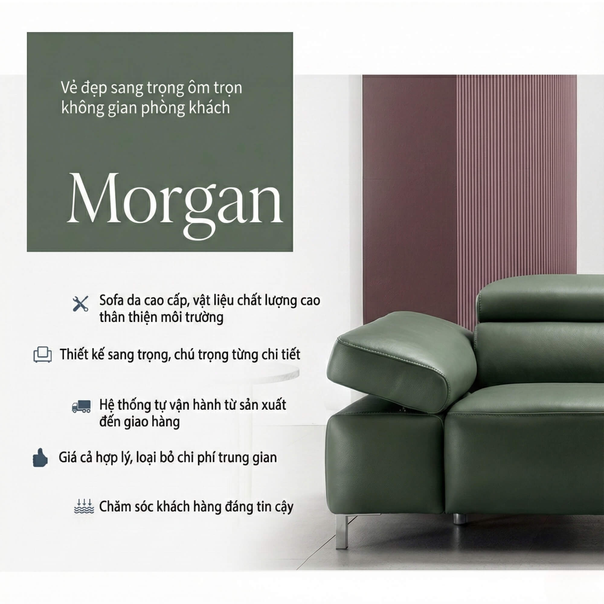 Sofa MORGAN - Sofa Da Lệch Góc Có Tựa Đầu Thông Minh Tuỳ Chỉnh