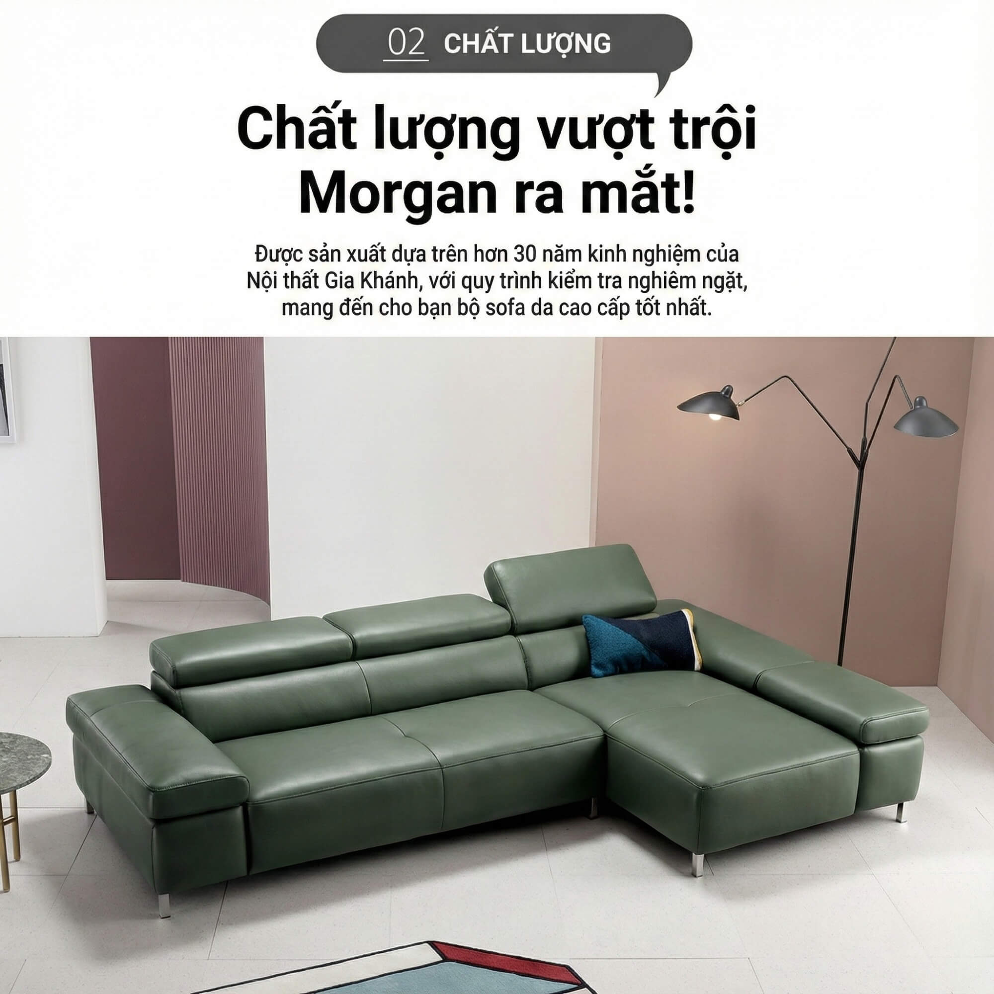 Sofa MORGAN - Sofa Da Lệch Góc Có Tựa Đầu Thông Minh Tuỳ Chỉnh