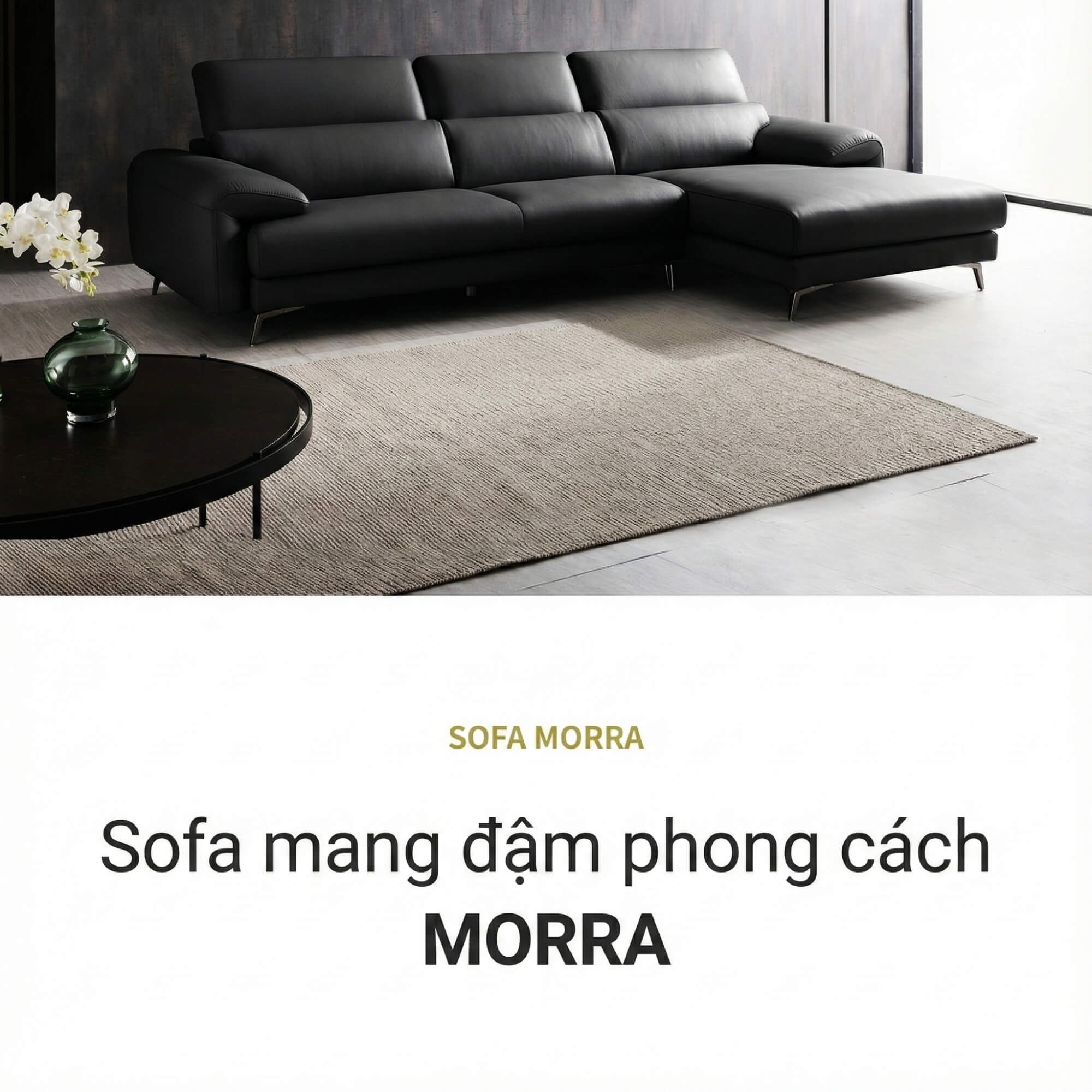 Sofa MORRA – Sofa Da Dáng Góc Hiện Đại Với Tựa Đầu Chức Năng Thư Giãn