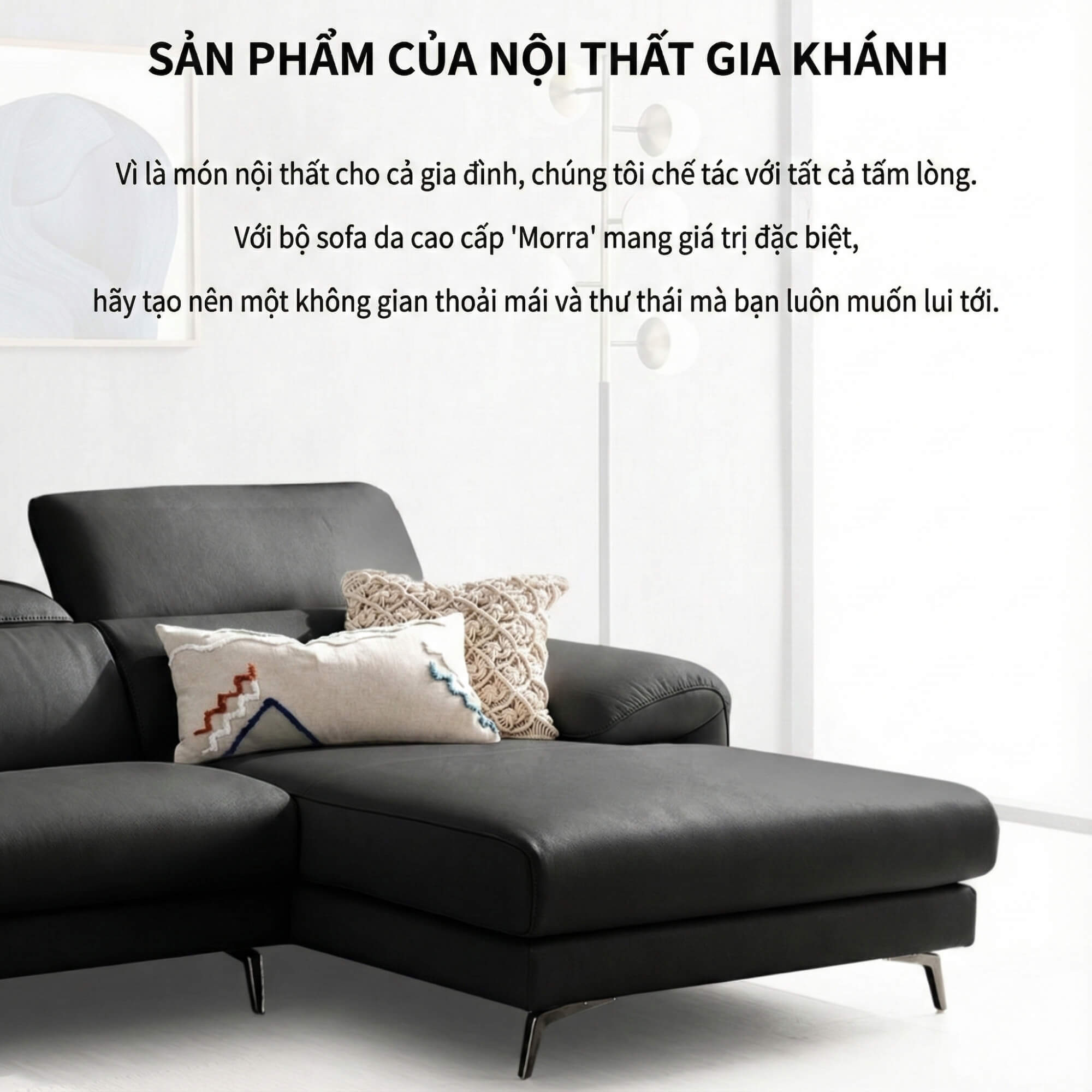 Sofa MORRA – Sofa Da Dáng Góc Hiện Đại Với Tựa Đầu Chức Năng Thư Giãn
