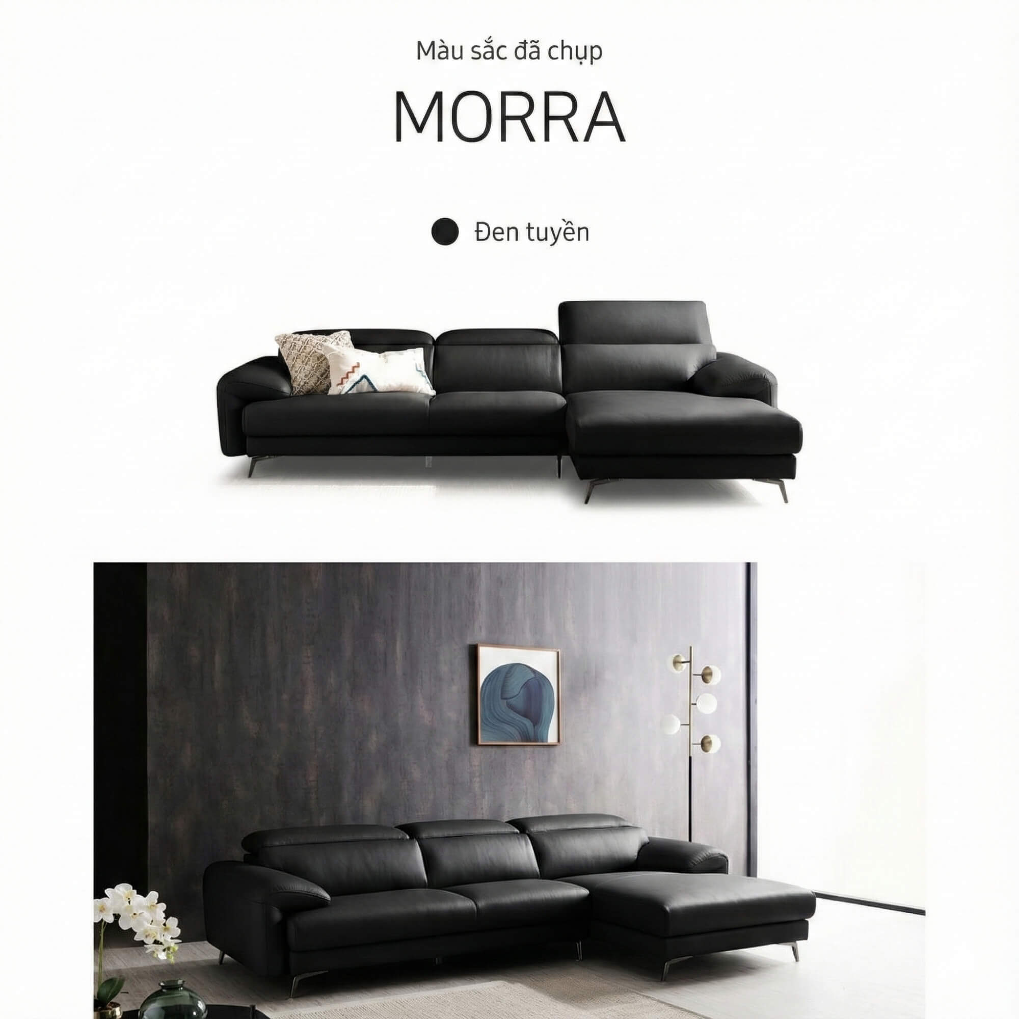 Sofa MORRA – Sofa Da Dáng Góc Hiện Đại Với Tựa Đầu Chức Năng Thư Giãn