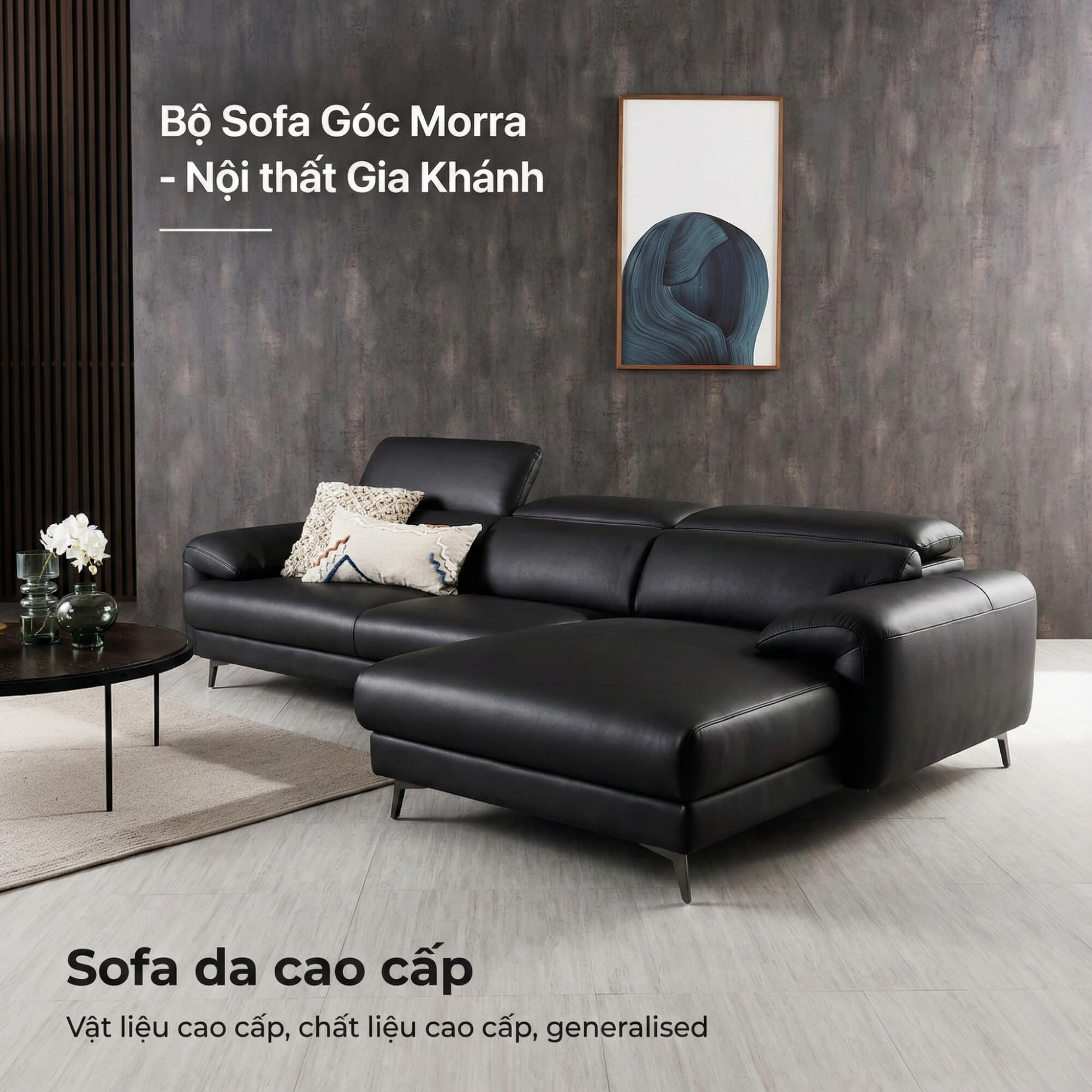 Sofa MORRA – Sofa Da Dáng Góc Hiện Đại Với Tựa Đầu Chức Năng Thư Giãn