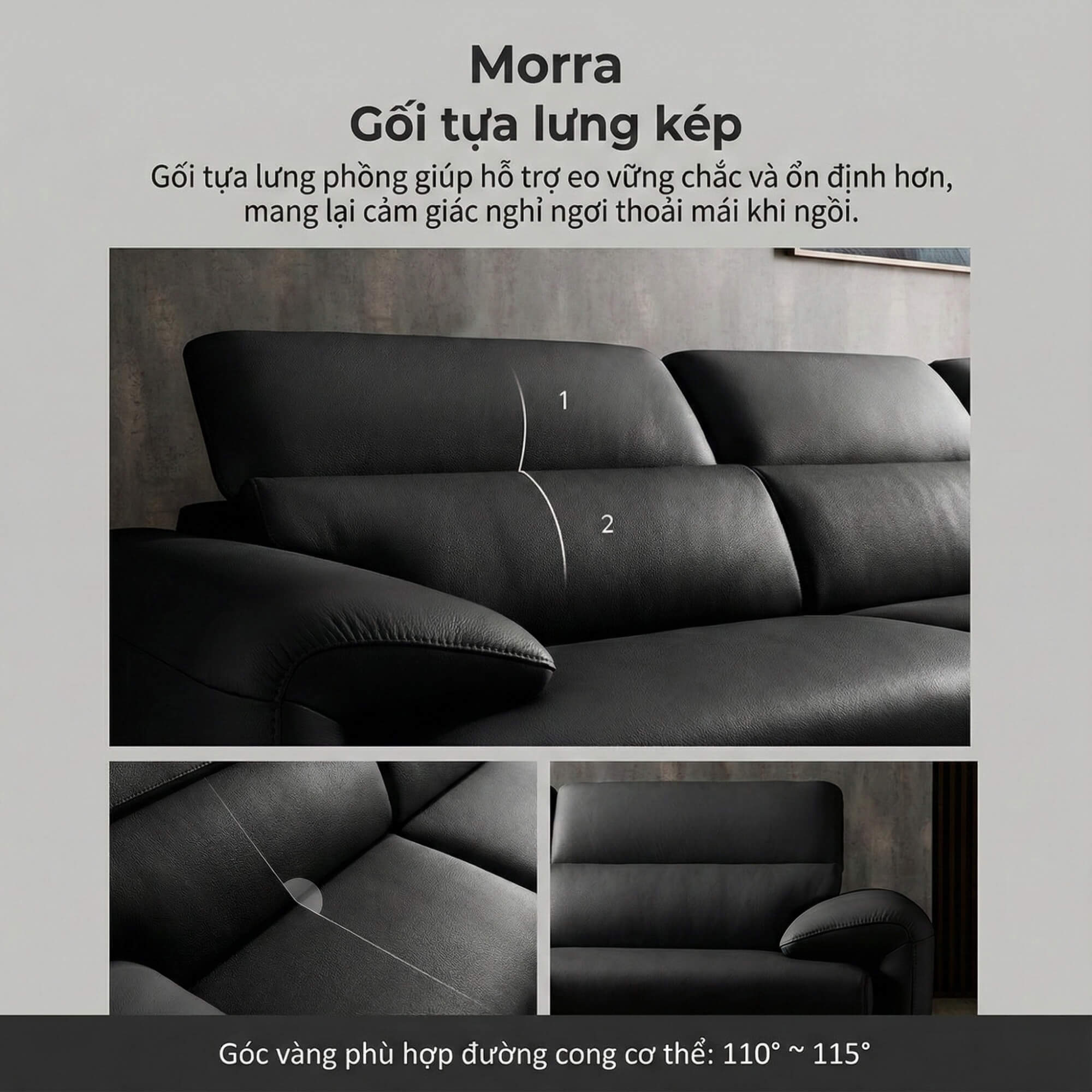 Sofa MORRA – Sofa Da Dáng Góc Hiện Đại Với Tựa Đầu Chức Năng Thư Giãn