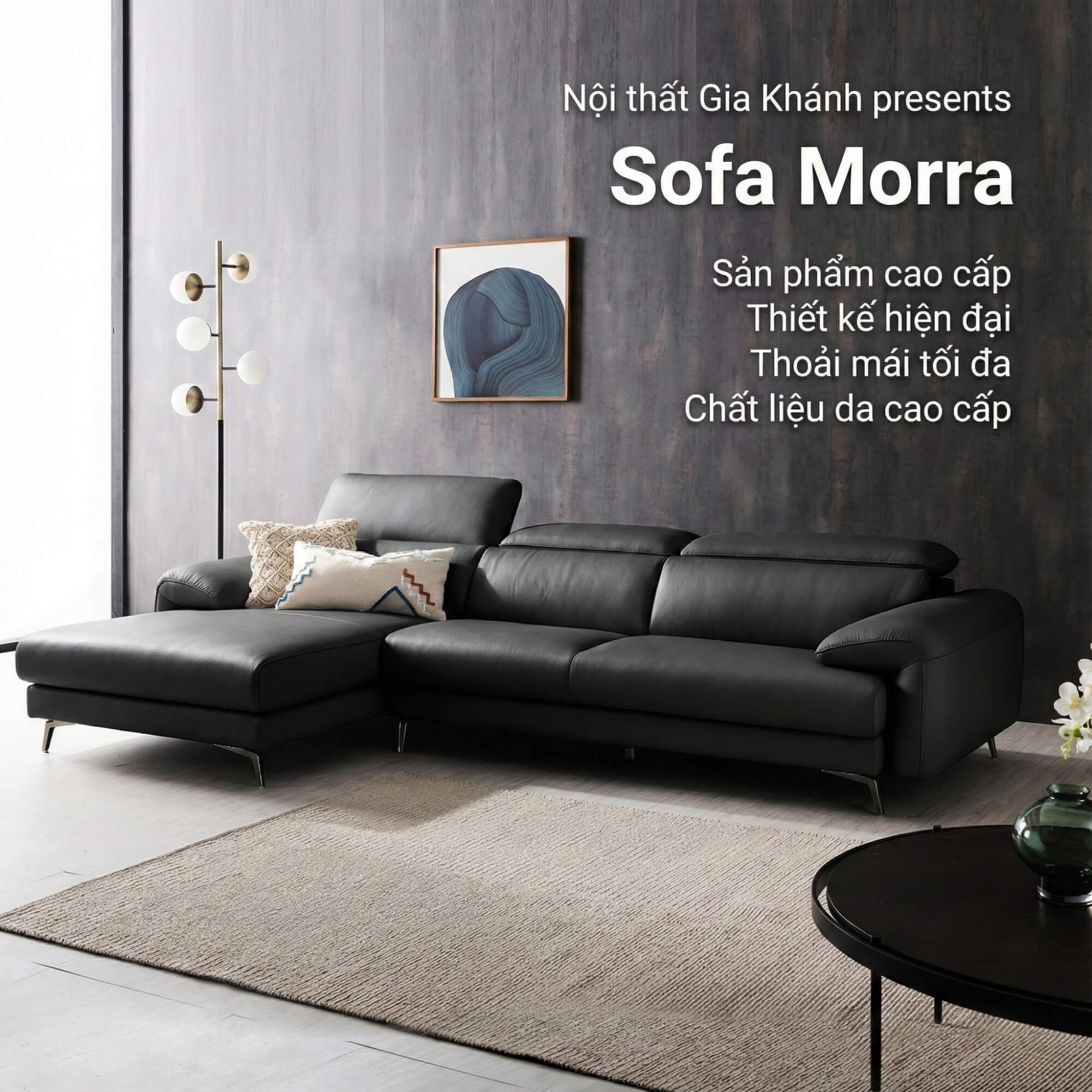 Sofa MORRA – Sofa Da Dáng Góc Hiện Đại Với Tựa Đầu Chức Năng Thư Giãn