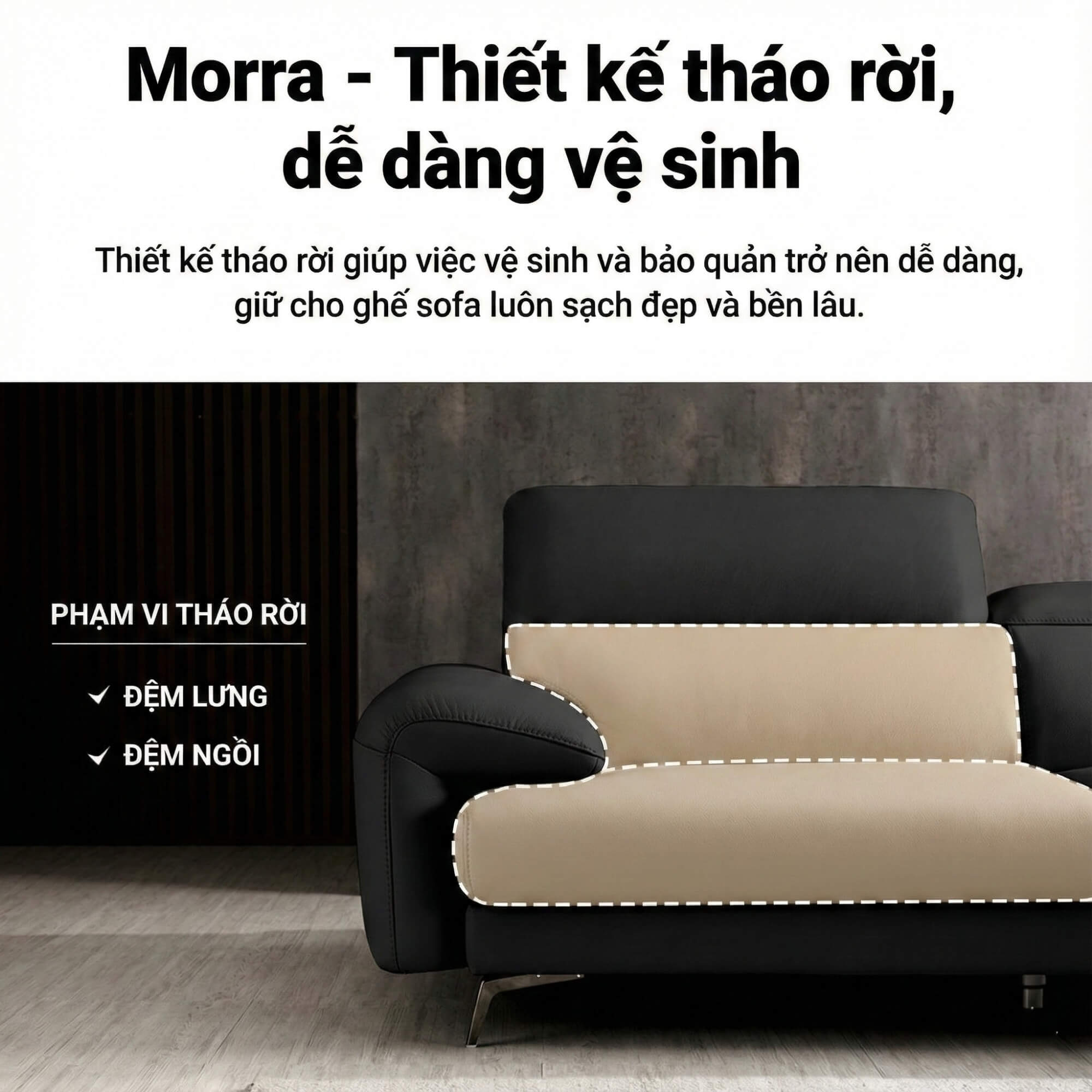 Sofa MORRA – Sofa Da Dáng Góc Hiện Đại Với Tựa Đầu Chức Năng Thư Giãn