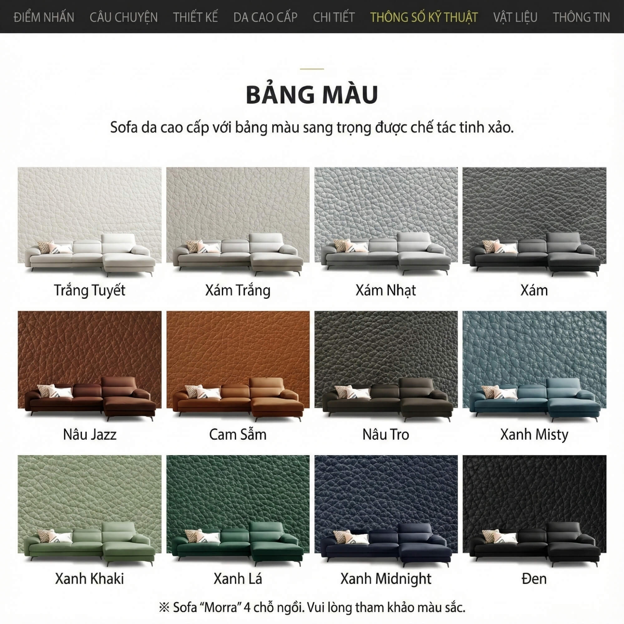 Sofa MORRA – Sofa Da Dáng Góc Hiện Đại Với Tựa Đầu Chức Năng Thư Giãn