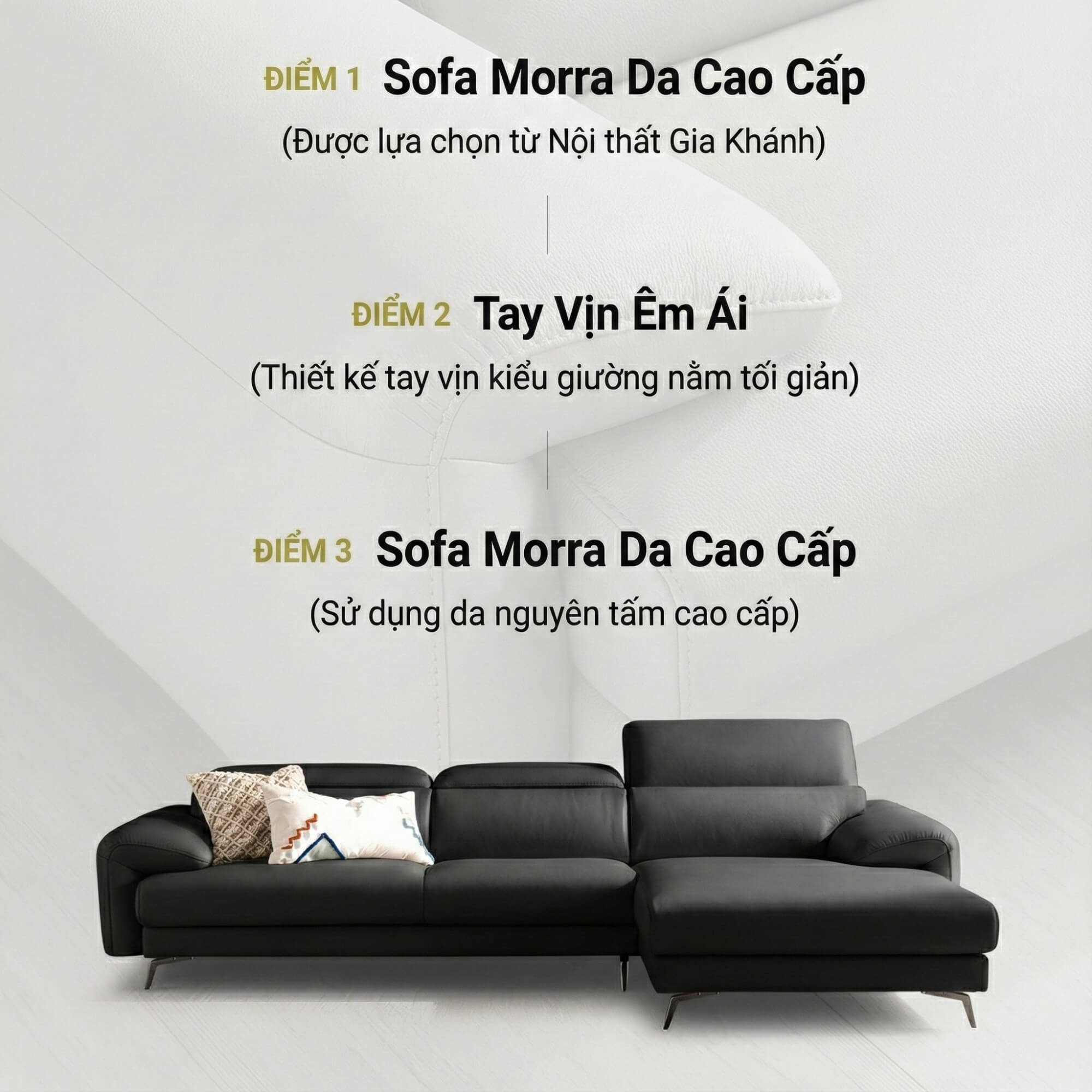 Sofa MORRA – Sofa Da Dáng Góc Hiện Đại Với Tựa Đầu Chức Năng Thư Giãn