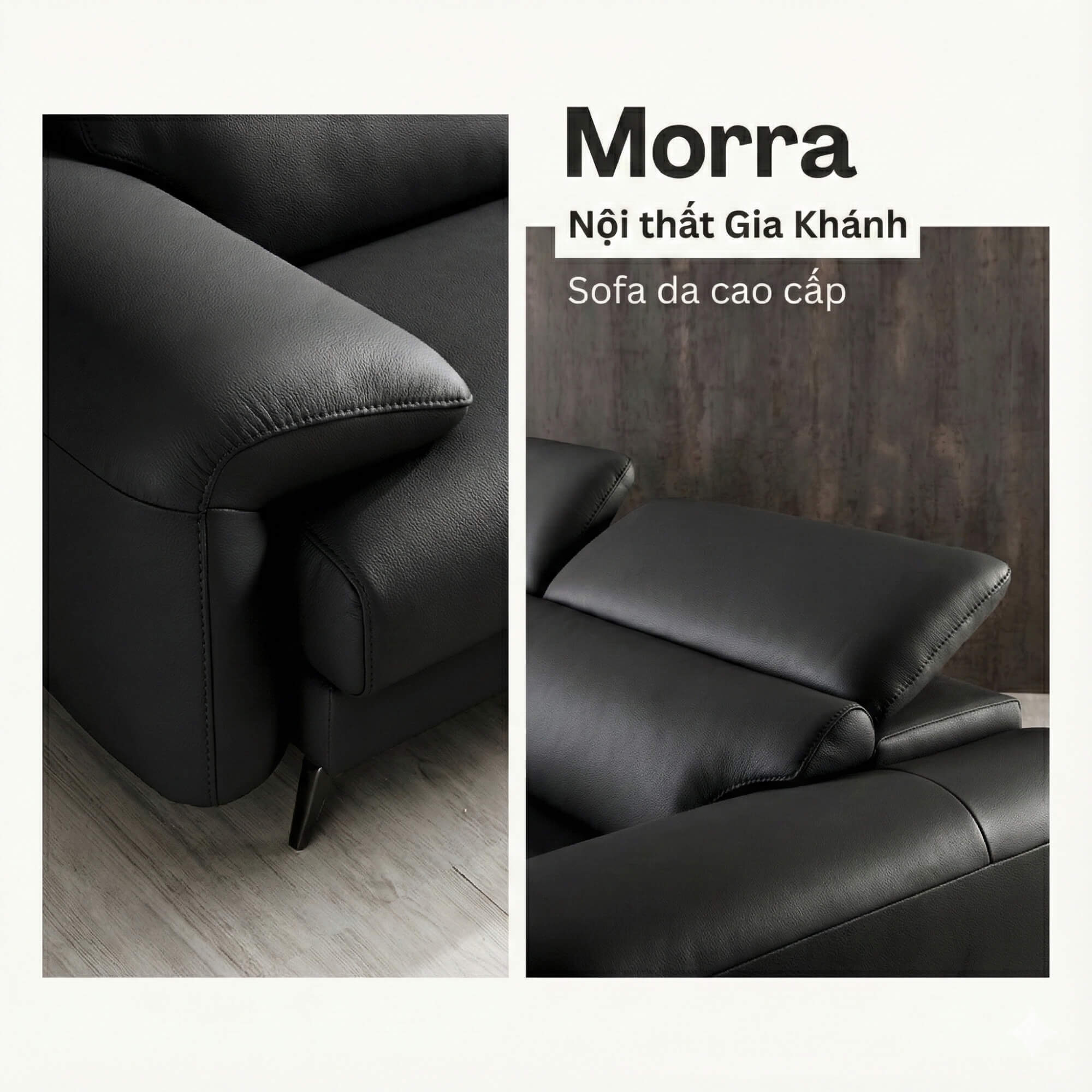 Sofa MORRA – Sofa Da Dáng Góc Hiện Đại Với Tựa Đầu Chức Năng Thư Giãn