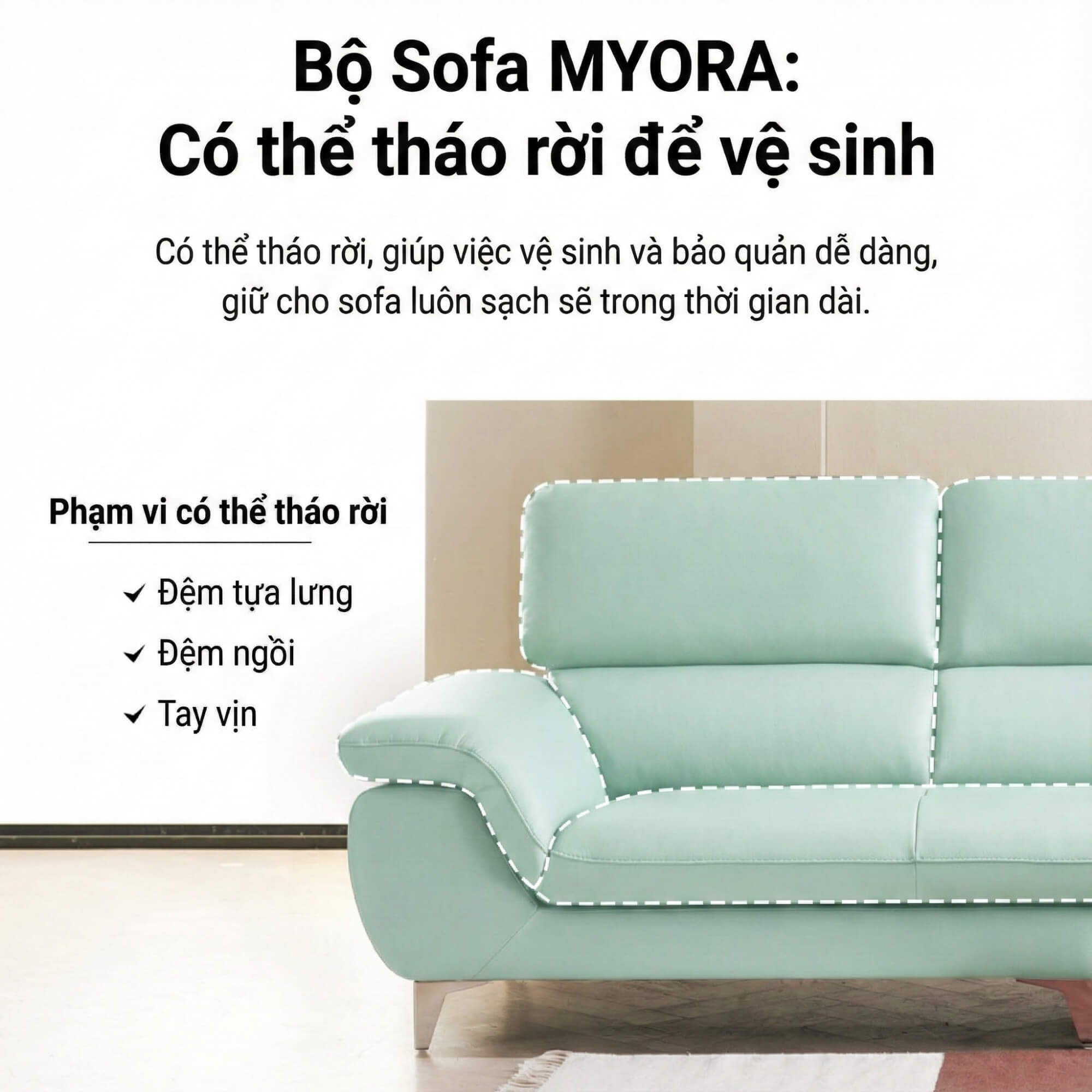 Sofa MYORA - Sofa Băng Thiết kế Đơn Giản Phù Hợp Mọi Không Gian