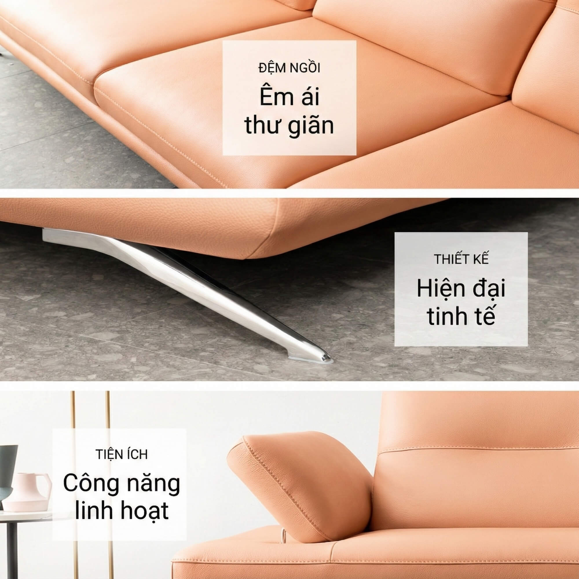 Sofa NERIN – Sofa Góc Bọc Da Cao Cấp Với Tựa Tay Vịn Điều Chỉnh Thông Minh 
