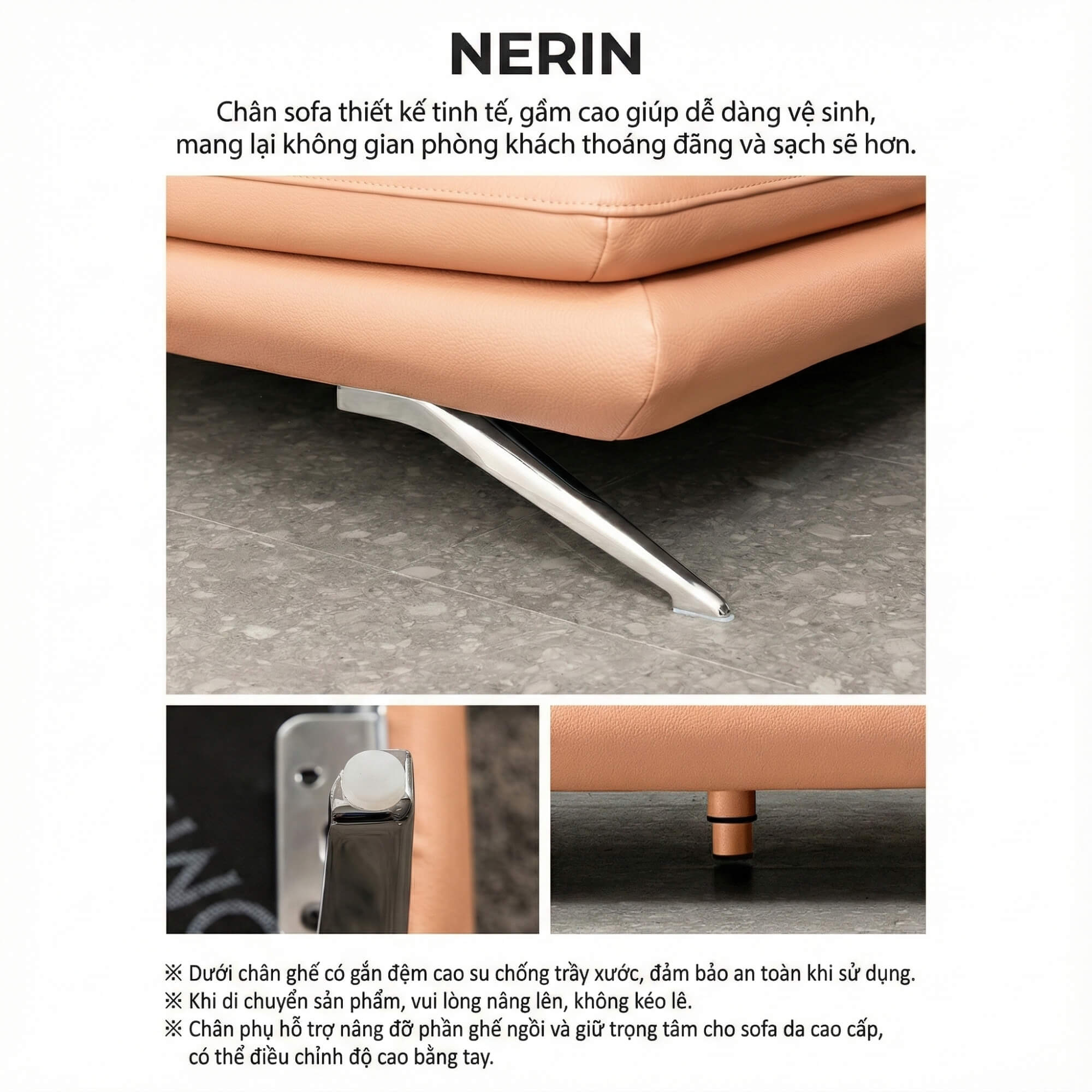 Sofa NERIN – Sofa Góc Bọc Da Cao Cấp Với Tựa Tay Vịn Điều Chỉnh Thông Minh 