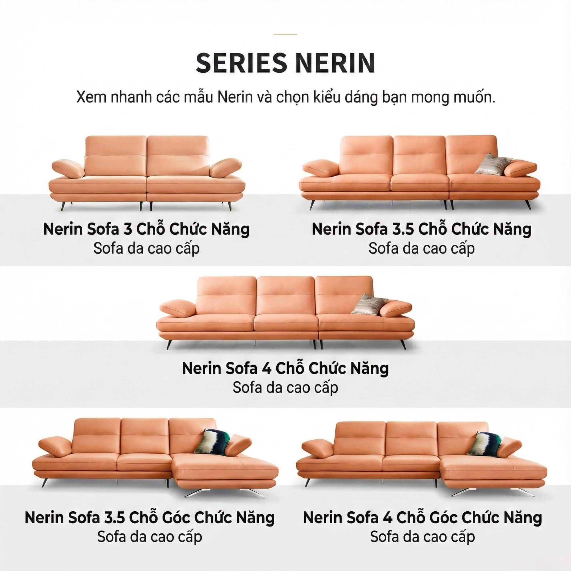 Sofa NERIN – Sofa Góc Bọc Da Cao Cấp Với Tựa Tay Vịn Điều Chỉnh Thông Minh 
