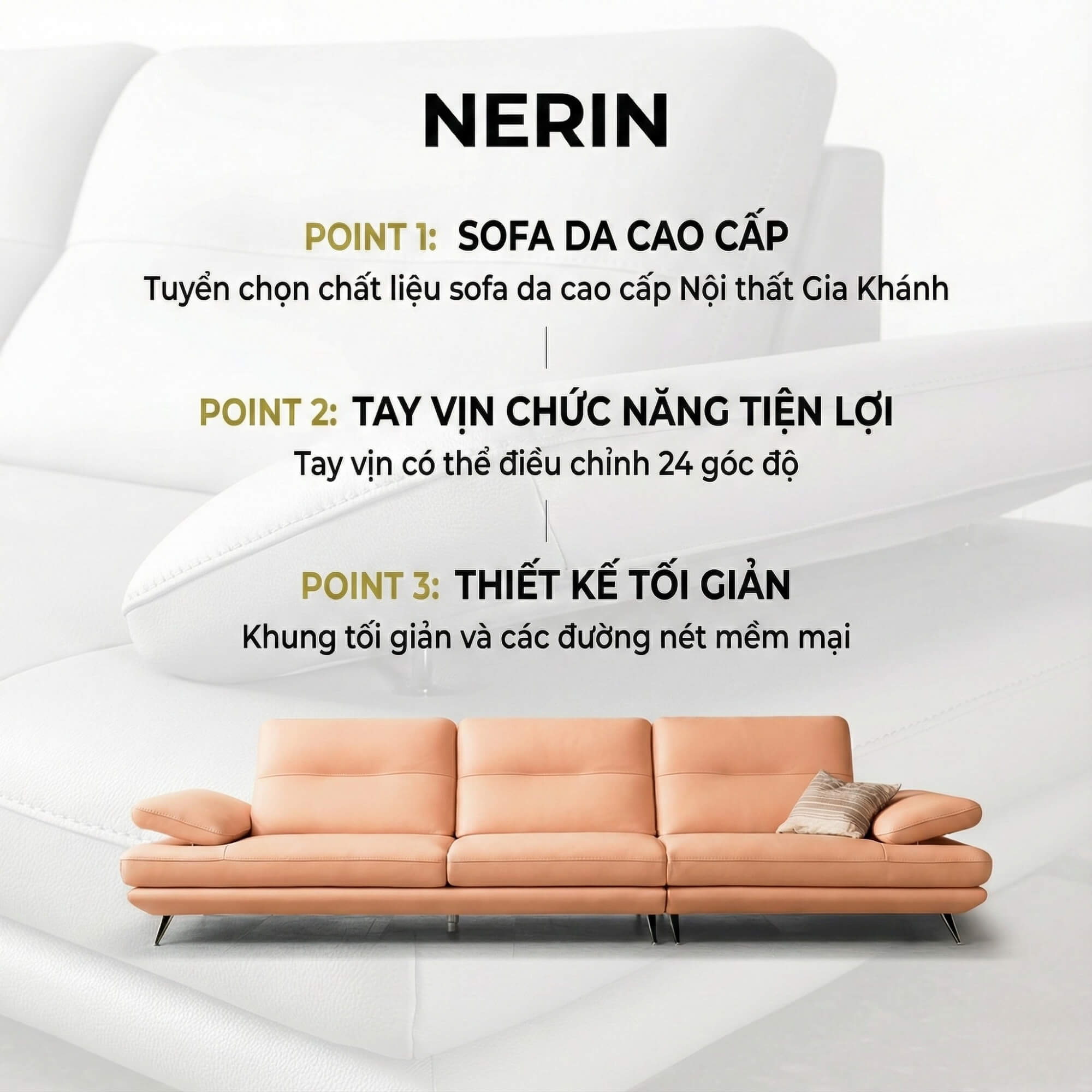 Sofa NERIN – Sofa Góc Bọc Da Cao Cấp Với Tựa Tay Vịn Điều Chỉnh Thông Minh 