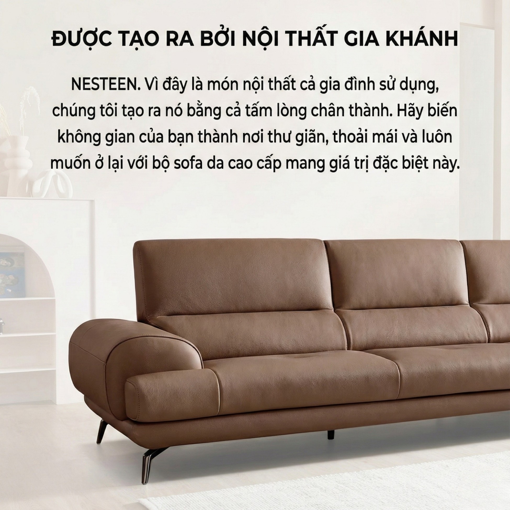 Sofa NESTEEN - Sofa Hiện Đại Bọc Da Cao Cấp Thiết Kế Tay Tròn Độc Đáo 