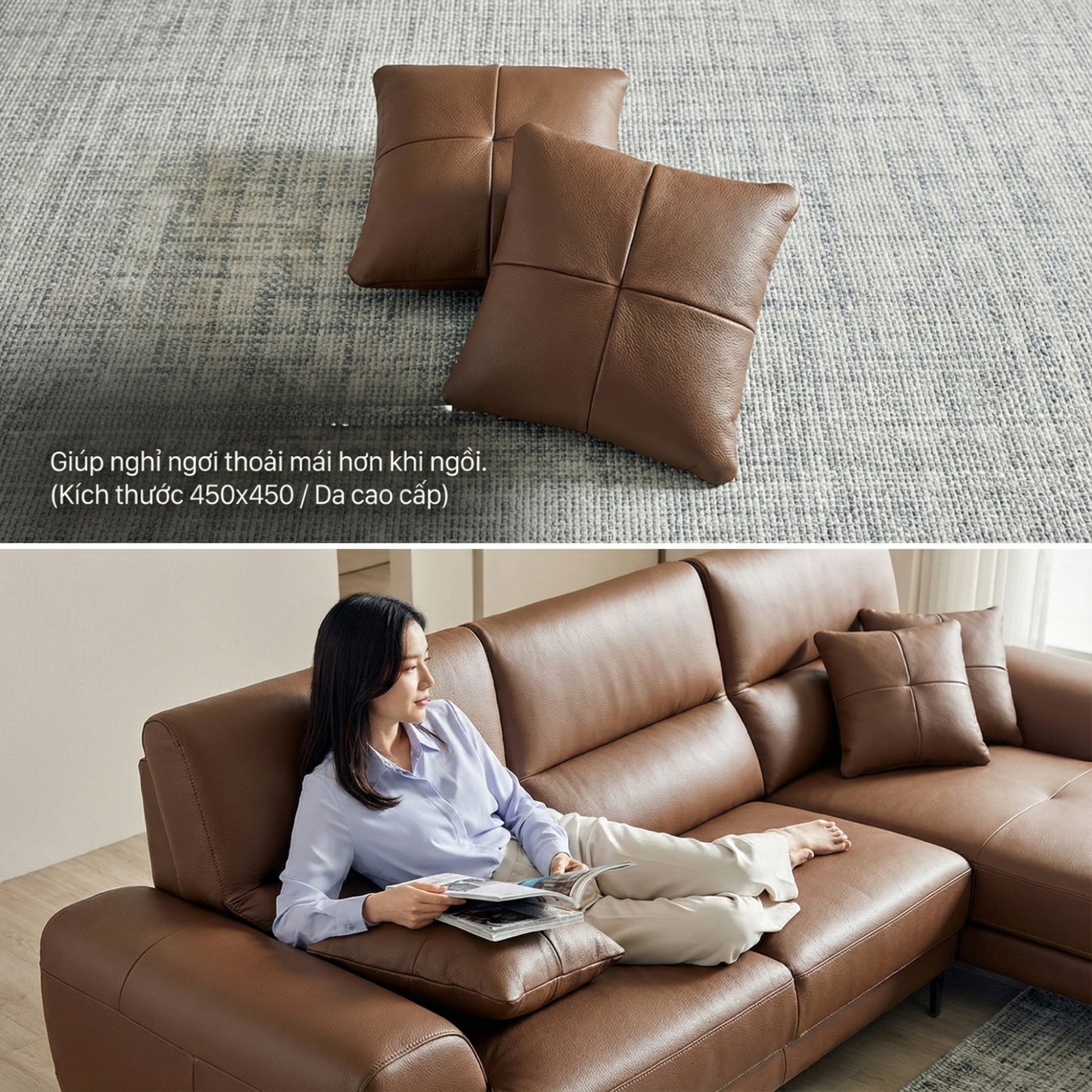 Sofa NESTEEN - Sofa Hiện Đại Bọc Da Cao Cấp Thiết Kế Tay Tròn Độc Đáo 