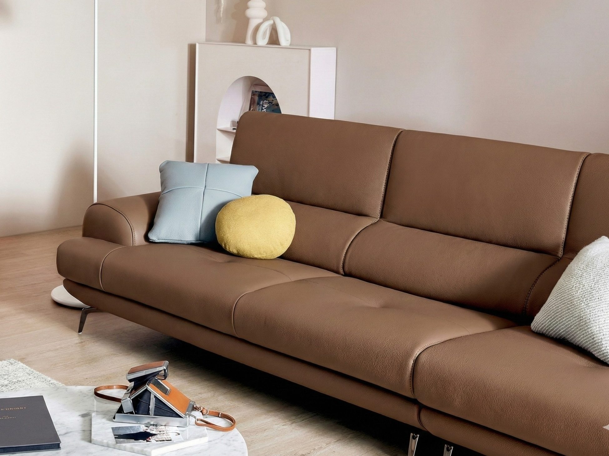 Sofa NESTEEN - Sofa Hiện Đại Bọc Da Cao Cấp Thiết Kế Tay Tròn Độc Đáo