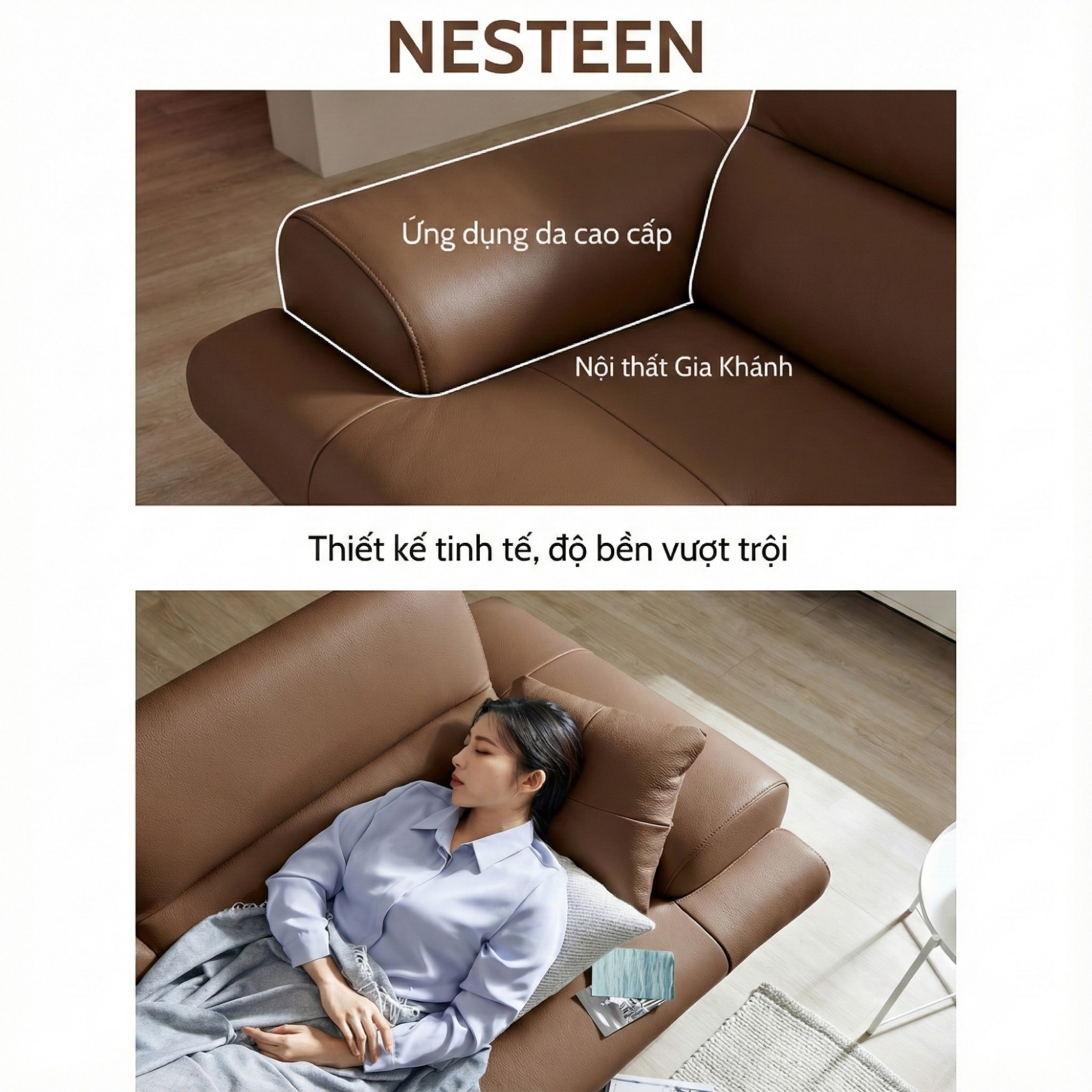 Sofa NESTEEN - Sofa Hiện Đại Bọc Da Cao Cấp Thiết Kế Tay Tròn Độc Đáo 