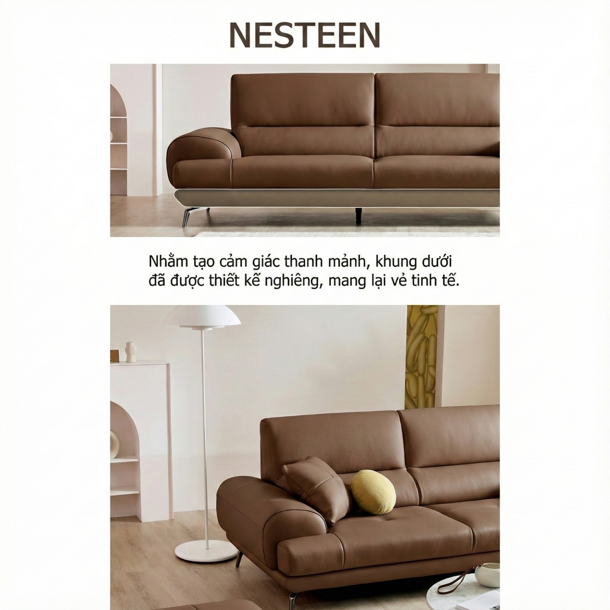 Sofa NESTEEN - Sofa Hiện Đại Bọc Da Cao Cấp Thiết Kế Tay Tròn Độc Đáo 