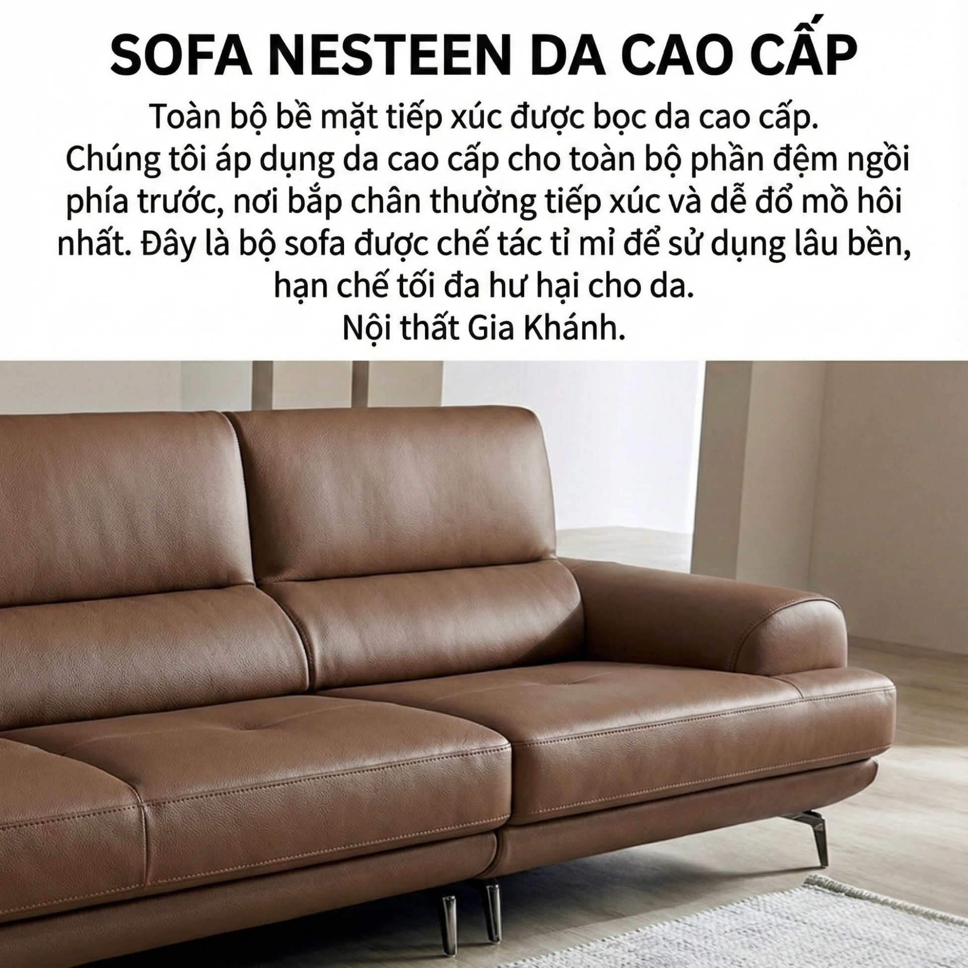 Sofa NESTEEN - Sofa Hiện Đại Bọc Da Cao Cấp Thiết Kế Tay Tròn Độc Đáo 