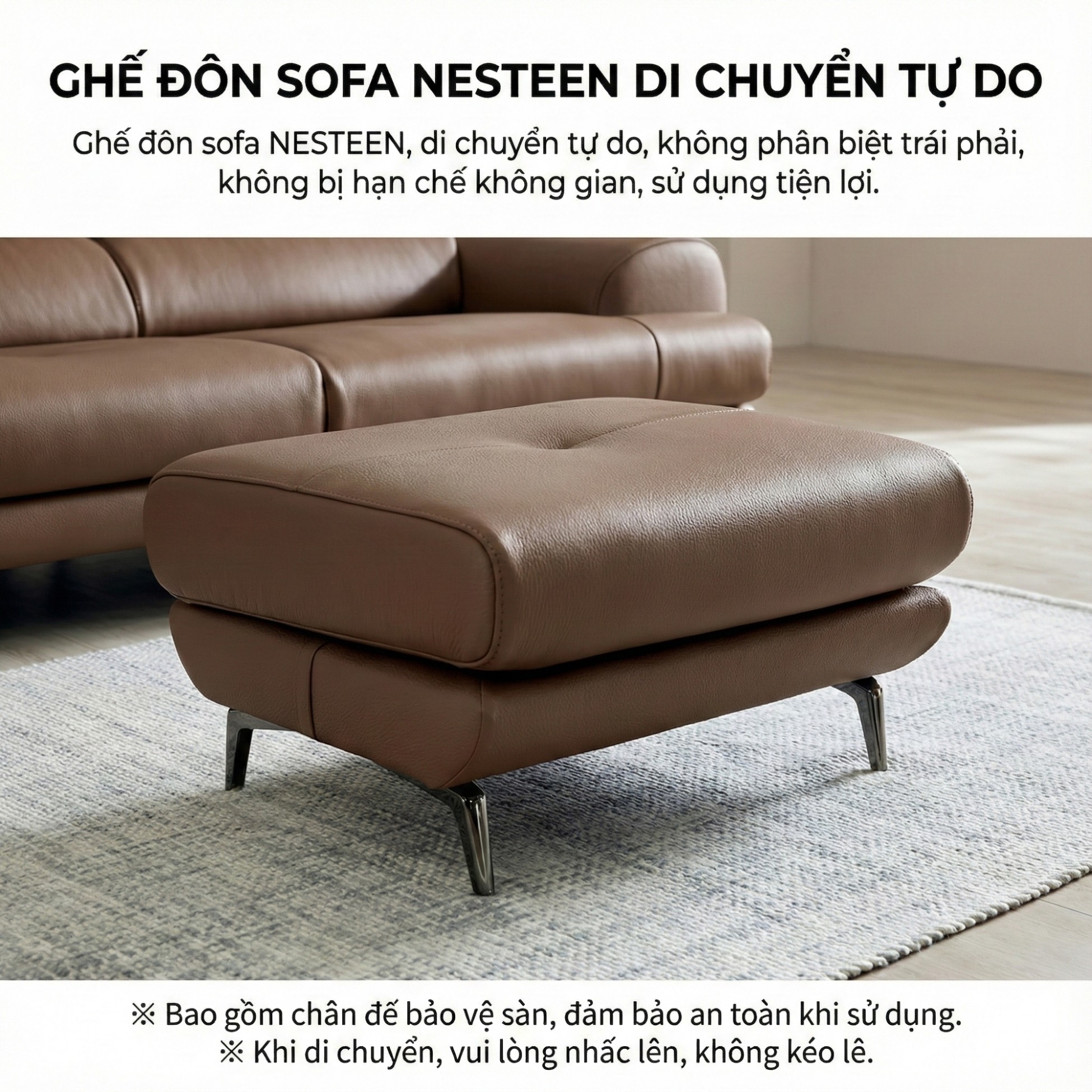 Sofa NESTEEN - Sofa Hiện Đại Bọc Da Cao Cấp Thiết Kế Tay Tròn Độc Đáo 