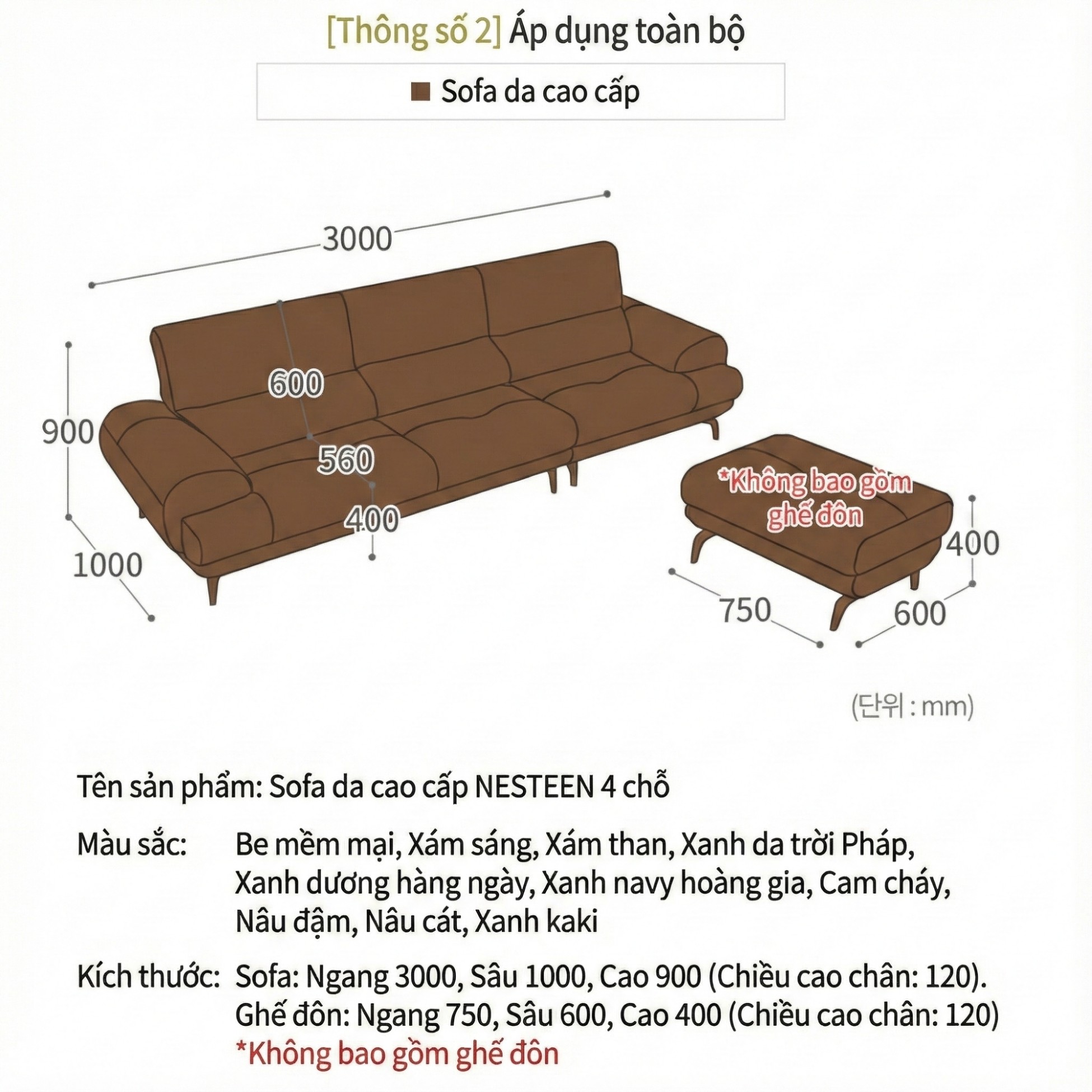 Sofa NESTEEN - Sofa Hiện Đại Bọc Da Cao Cấp Thiết Kế Tay Tròn Độc Đáo 