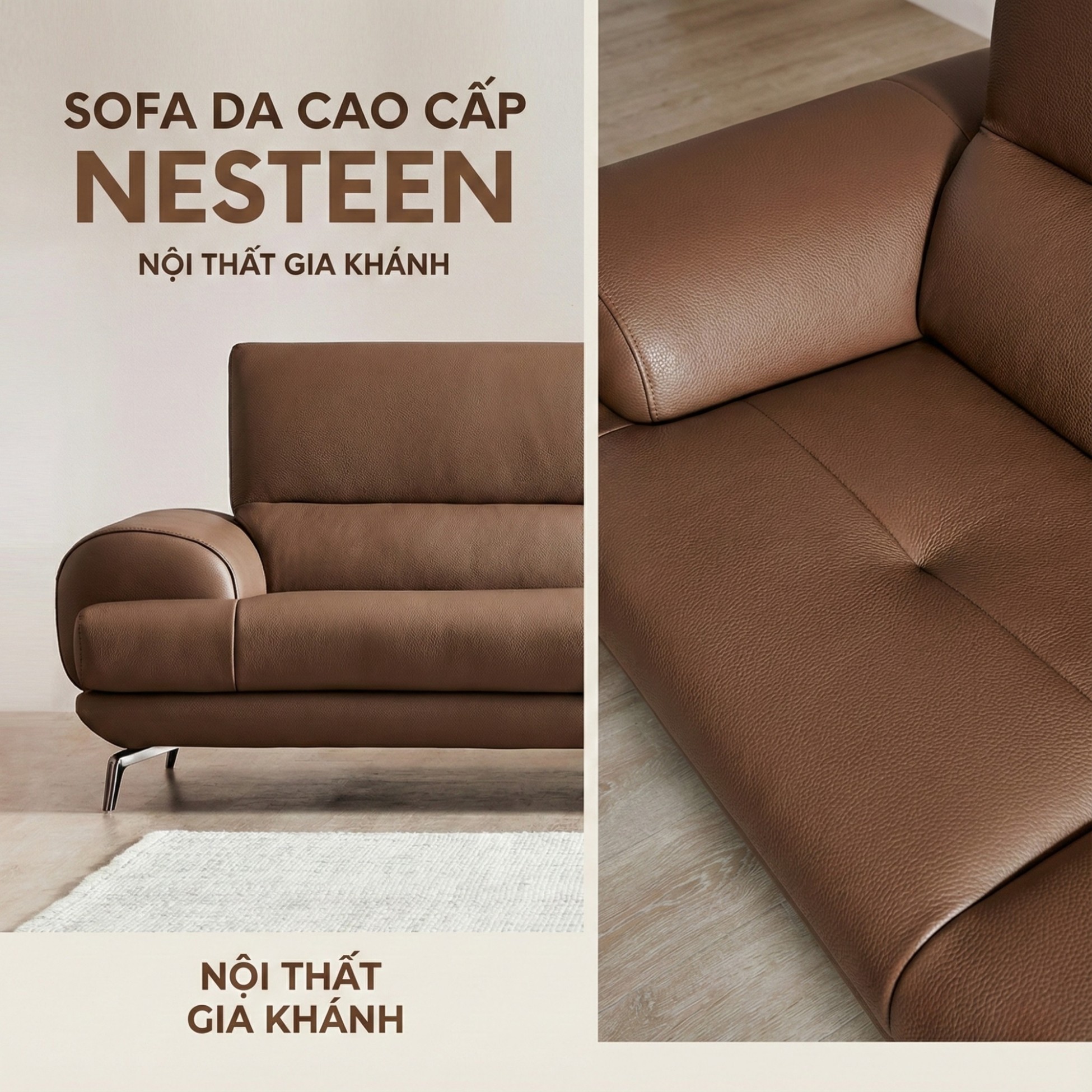 Sofa NESTEEN - Sofa Hiện Đại Bọc Da Cao Cấp Thiết Kế Tay Tròn Độc Đáo 