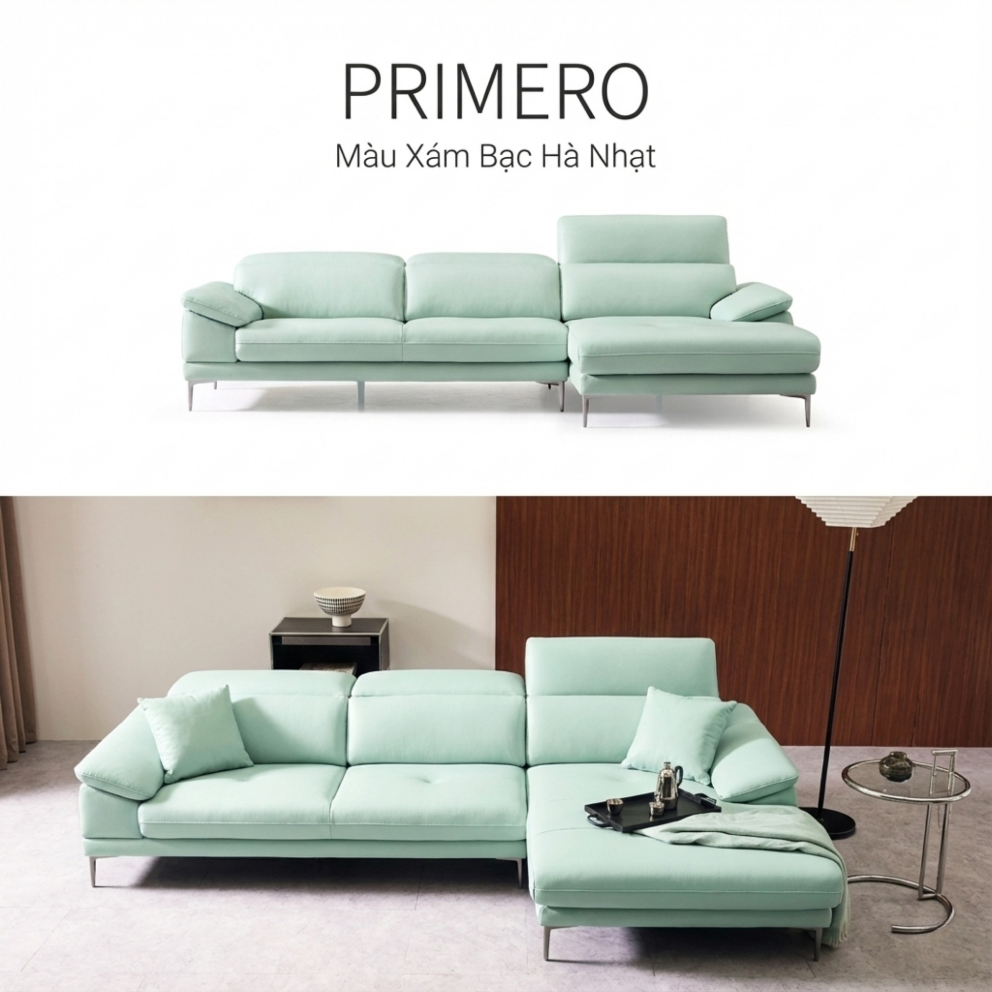 Sofa PRIMERO – Sofa Da Cao Cấp Chữ L Hiện Đại Tựa Đầu Điều Chỉnh 