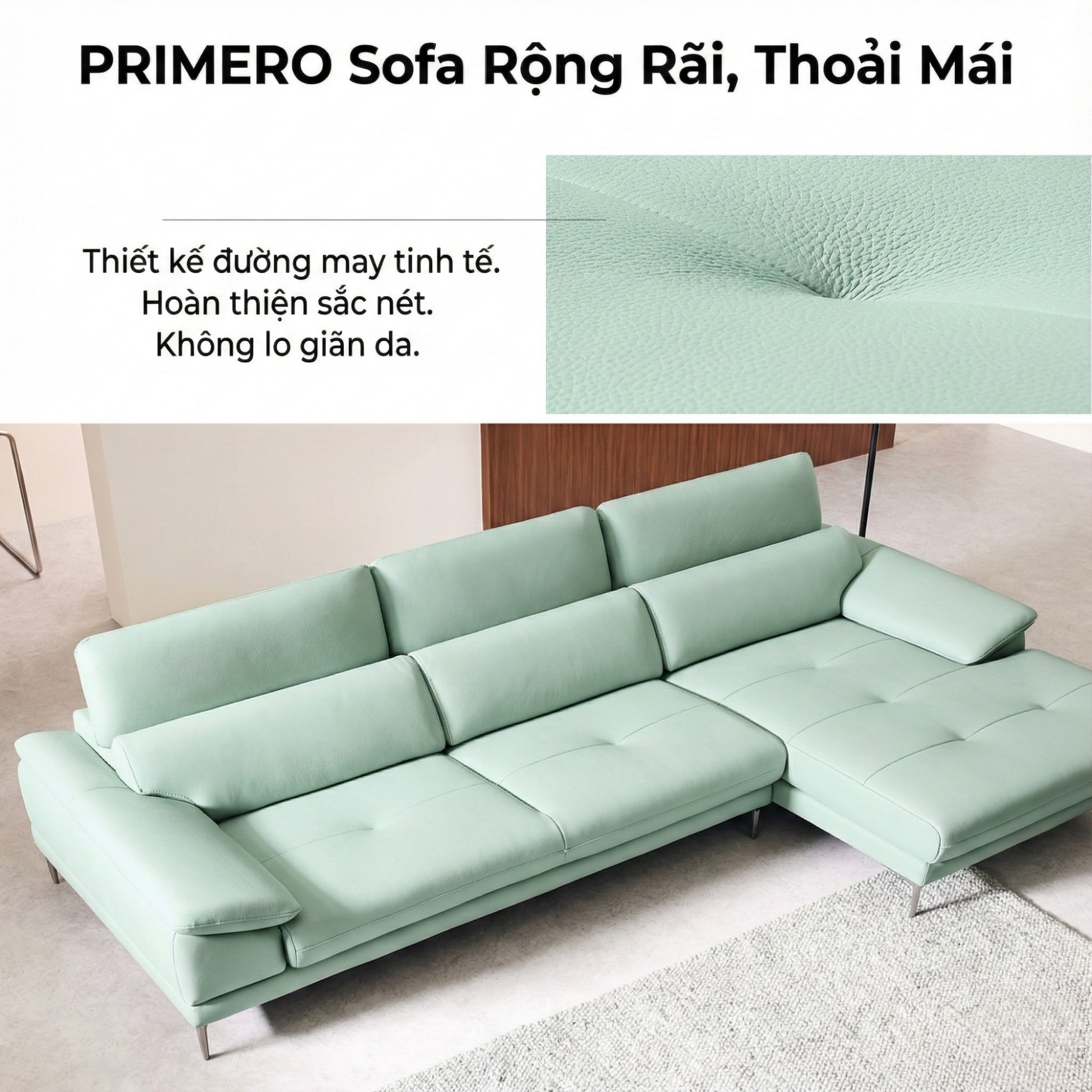 Sofa PRIMERO – Sofa Da Cao Cấp Chữ L Hiện Đại Tựa Đầu Điều Chỉnh 